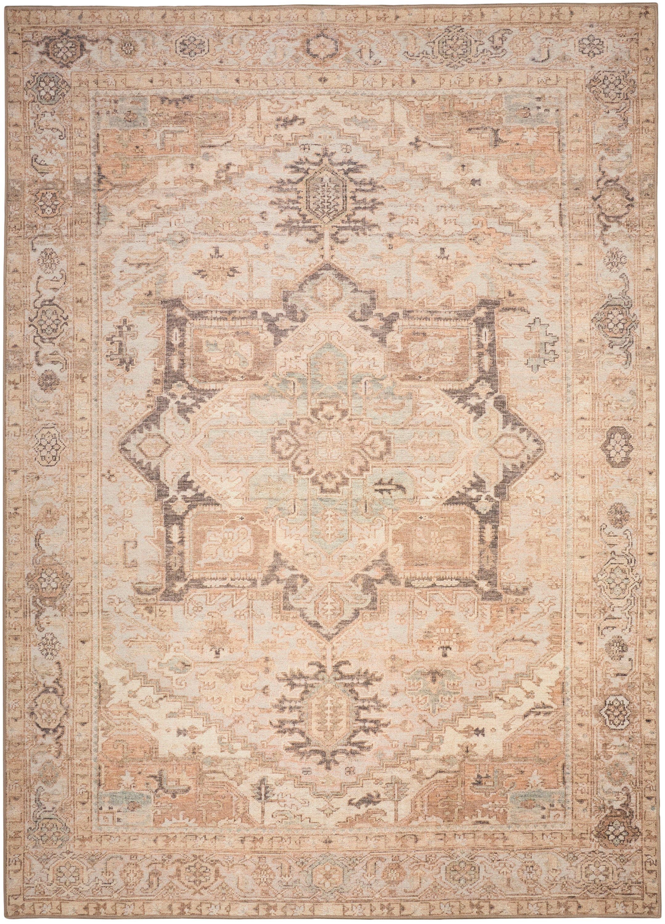 Nourison Home Vintage Washables Classic 5'3" x 7'3" Area Rug, Coral/Mint, large