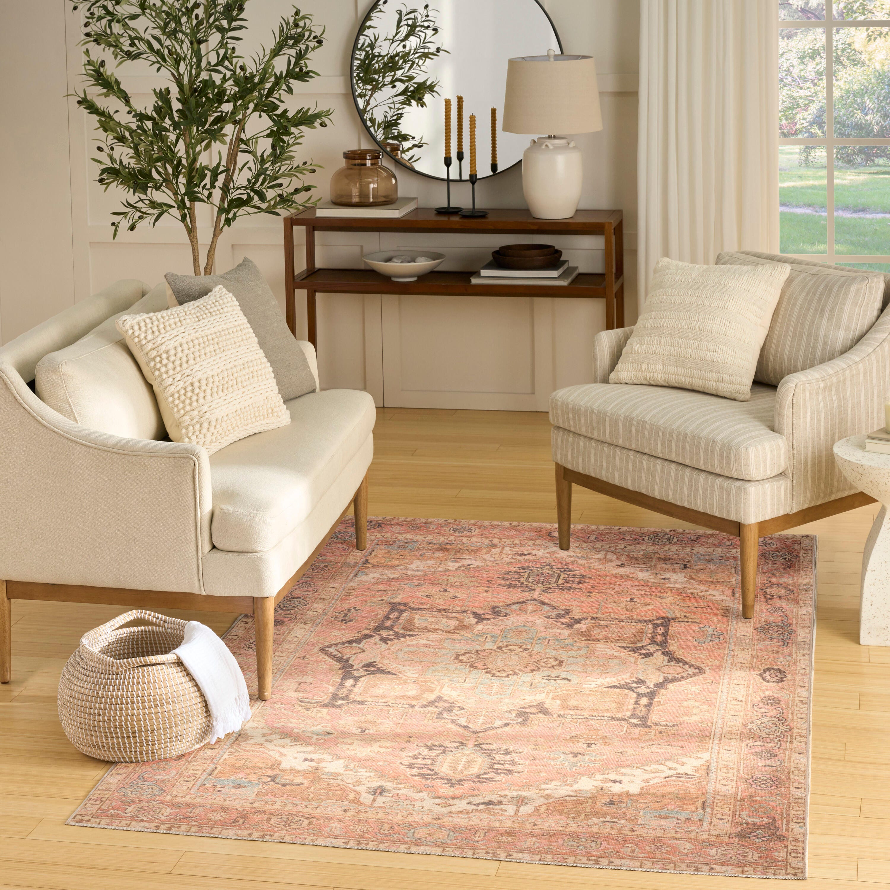 Nourison Home Vintage Washables Classic 5'3" x 7'3" Area Rug, Coral/Multi, rollover