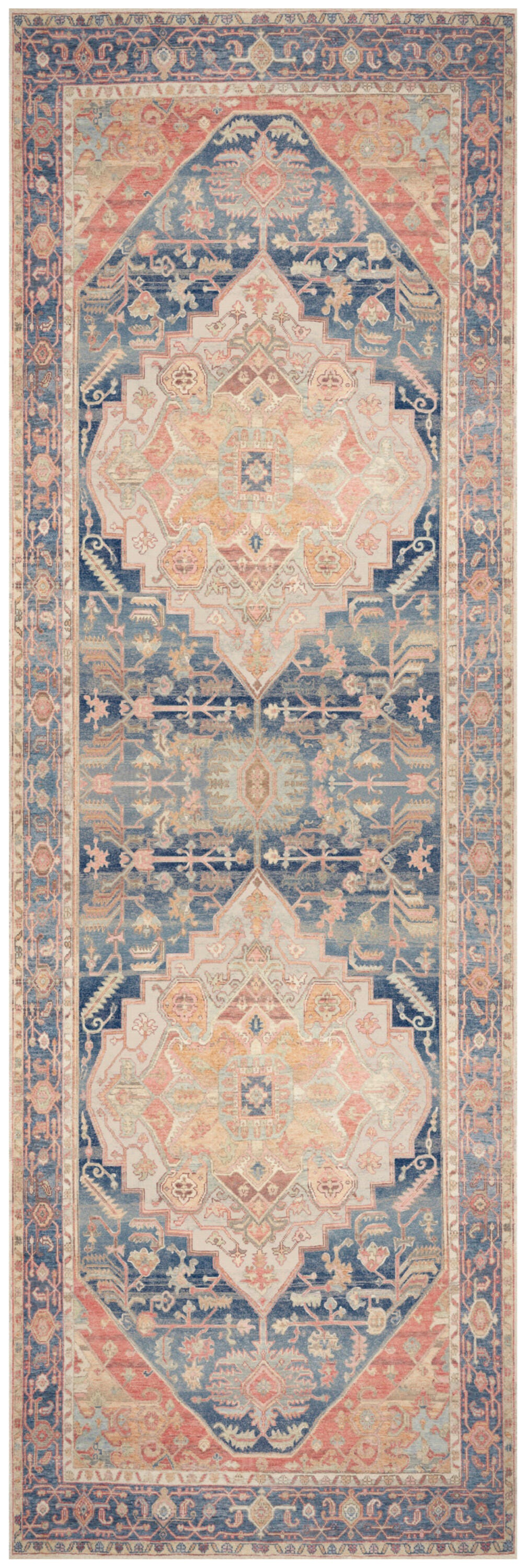 Nourison Home Vintage Washables Aesthetic 2' x 6' Runner Rug, Blue/Coral, large