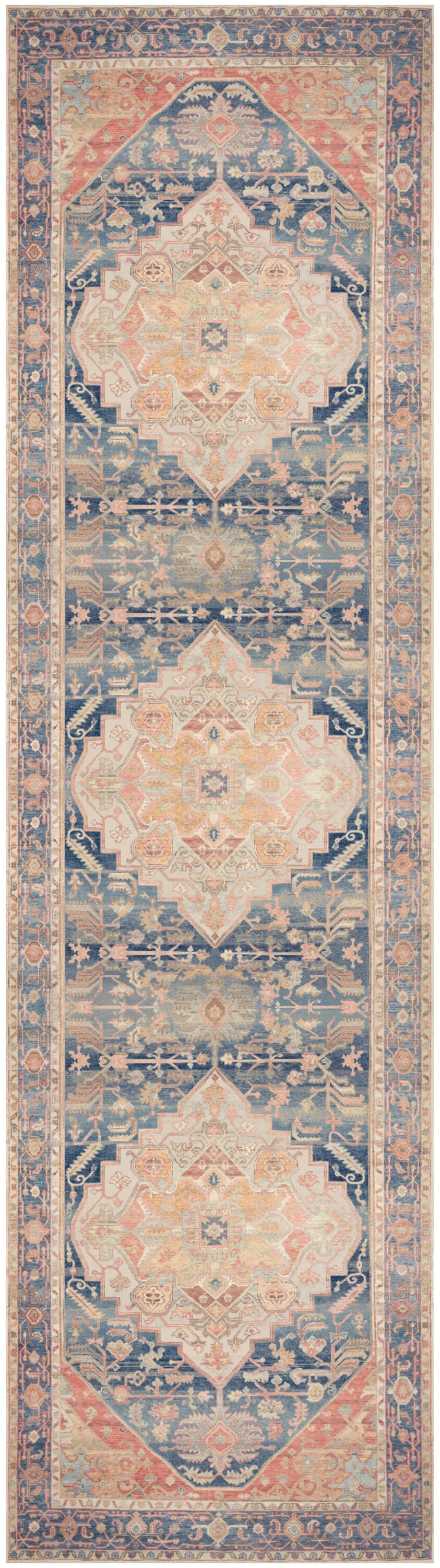 Nourison Home Vintage Washables Aesthetic 2'2" x 8' Runner Rug, Blue/Coral, large