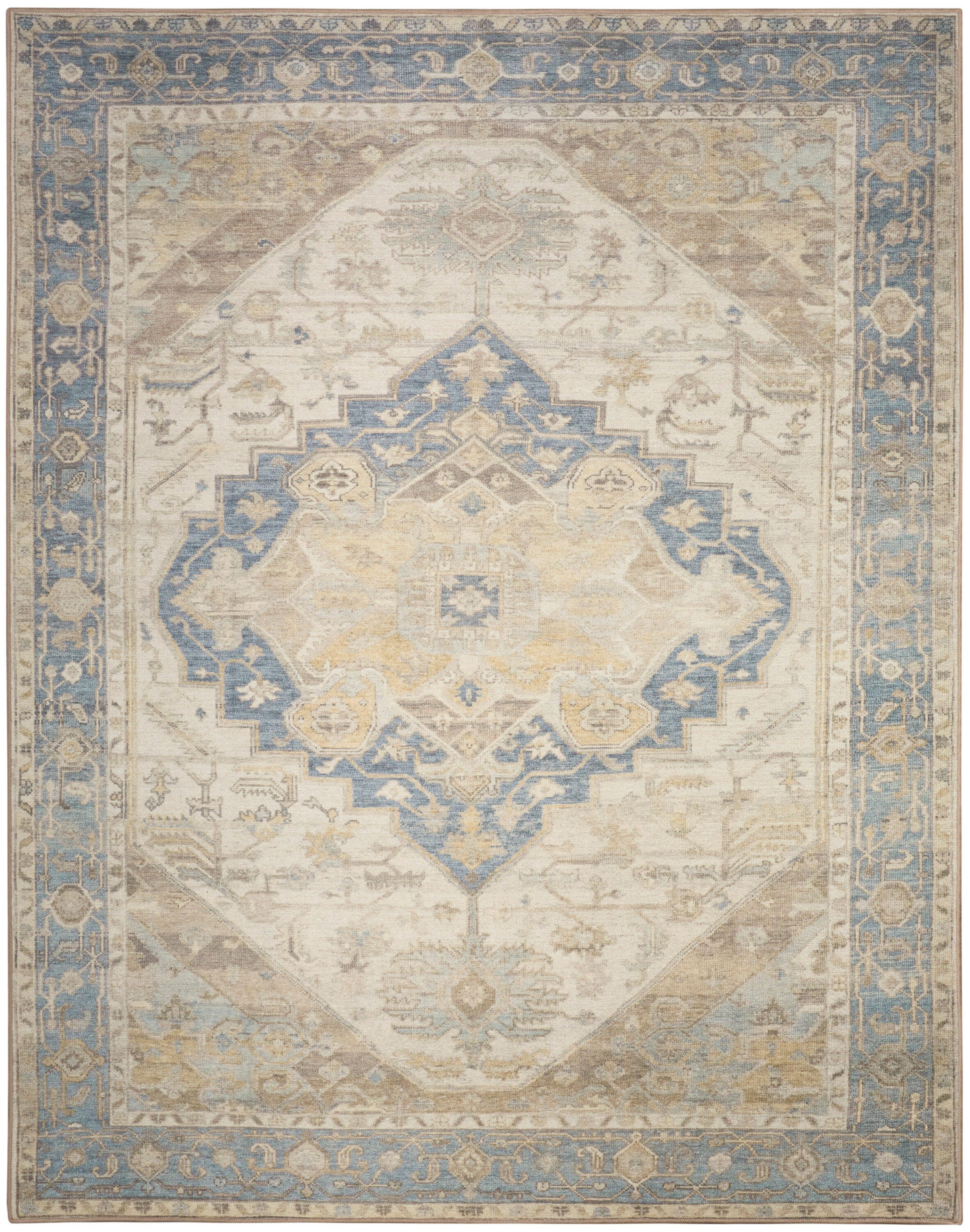 Nourison Home Vintage Washables Aesthetic 9'10" x 13'2" Area Rug, Blue/Cream, large