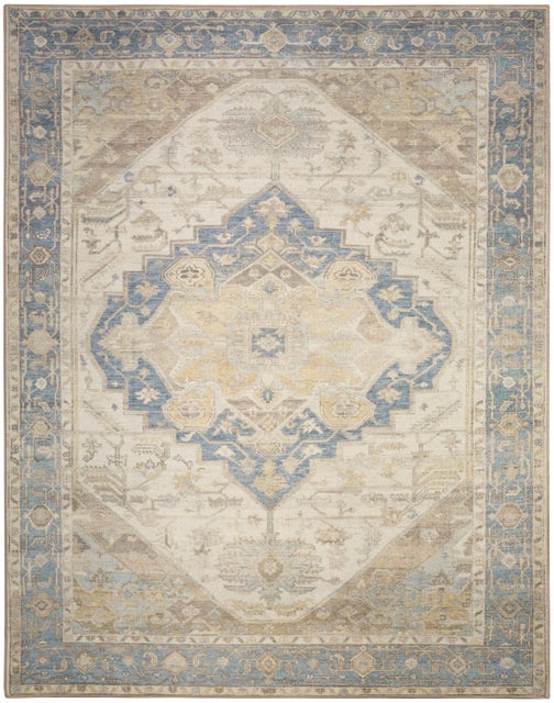 Nourison Home Vintage Washables Aesthetic 7'10" x 9'10" Area Rug, Blue/Cream