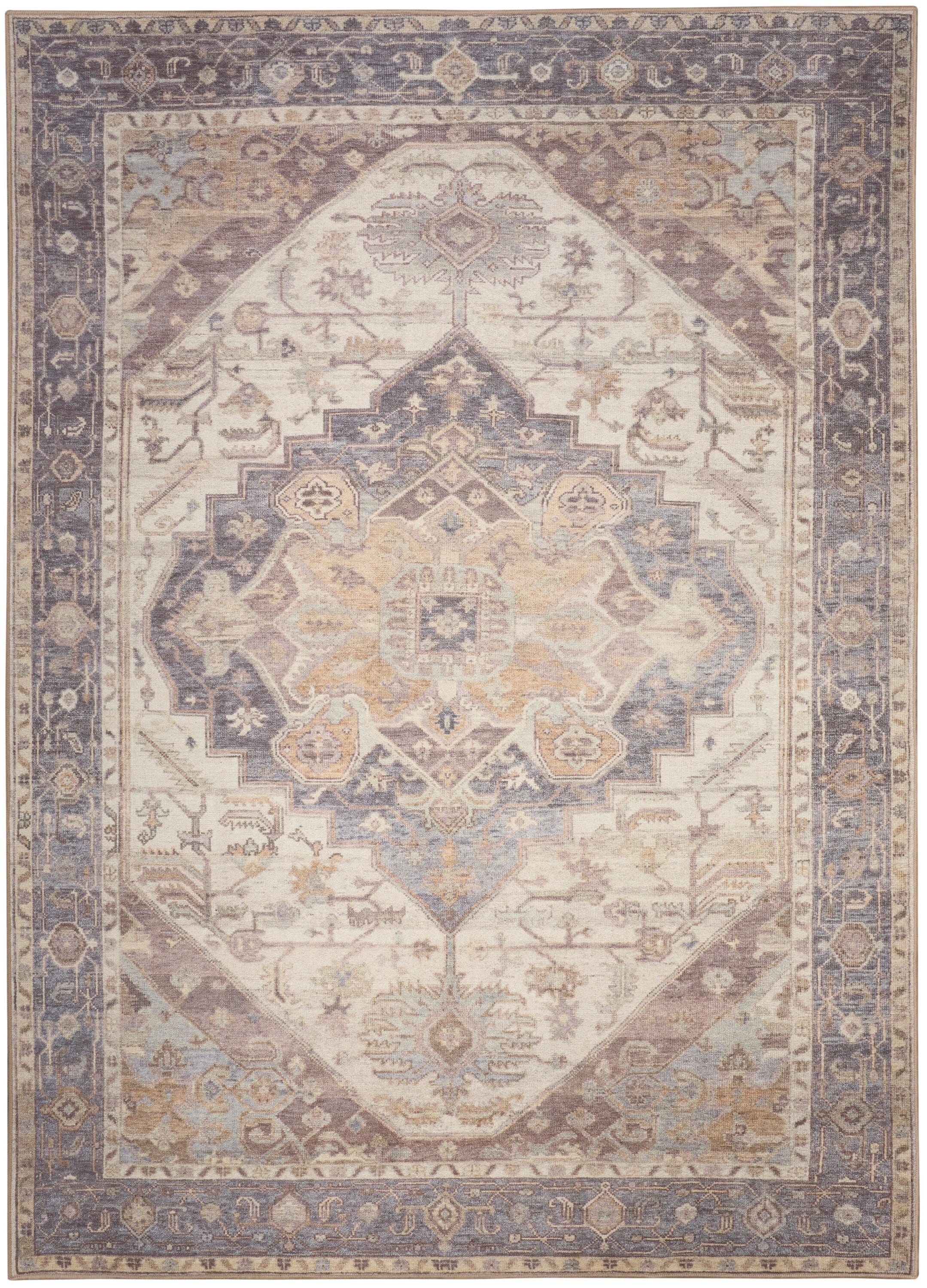 Nourison Home Vintage Washables Aesthetic 5'3" x 7'3" Area Rug, Ivory/Purple, large