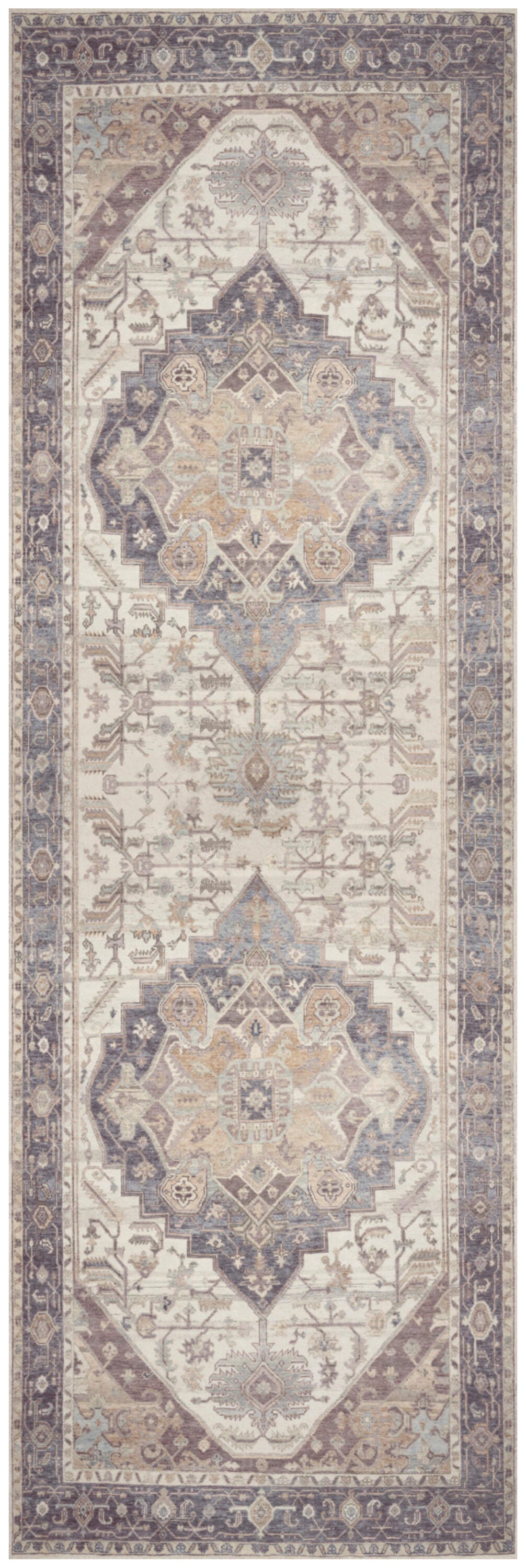 Nourison Home Vintage Washables Aesthetic 2' x 6' Runner Rug, Ivory/Purple, large
