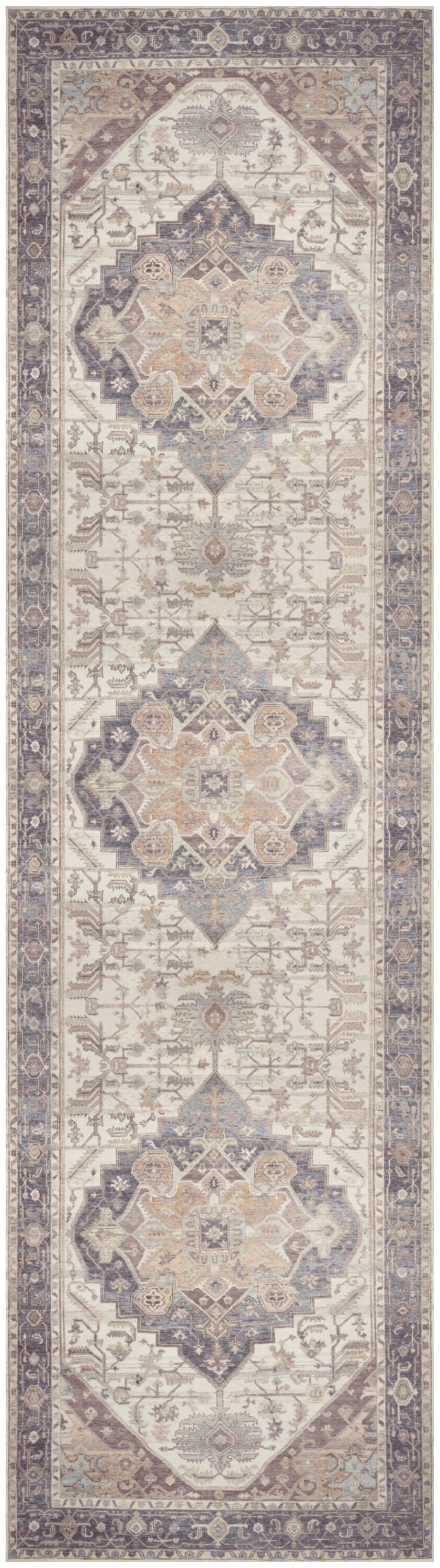 Nourison Home Vintage Washables Aesthetic 2'2" x 8' Runner Rug, Ivory/Purple, large
