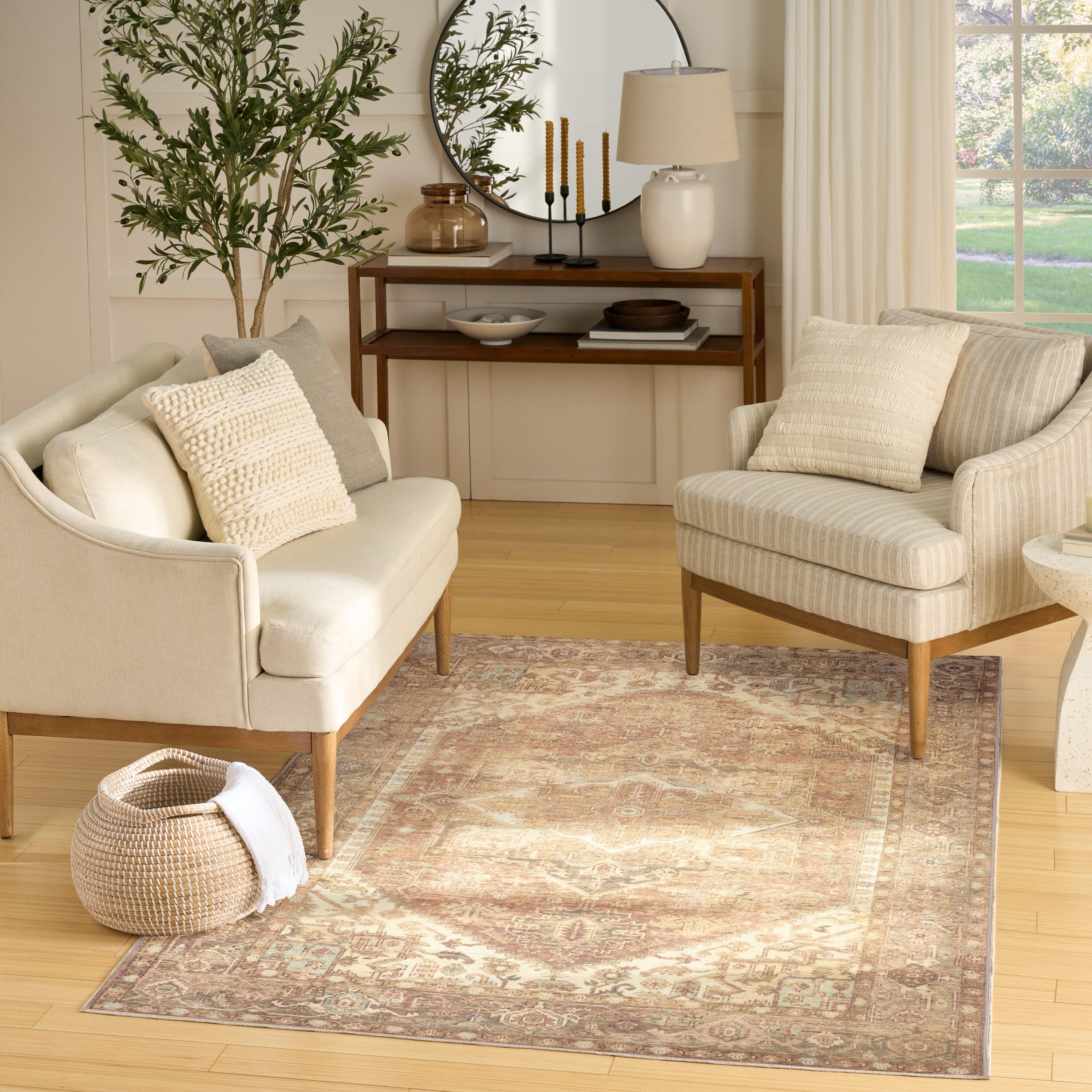 Nourison Home Vintage Washables Classic Medallion 4' x 6' Accent Rug, Gold, rollover