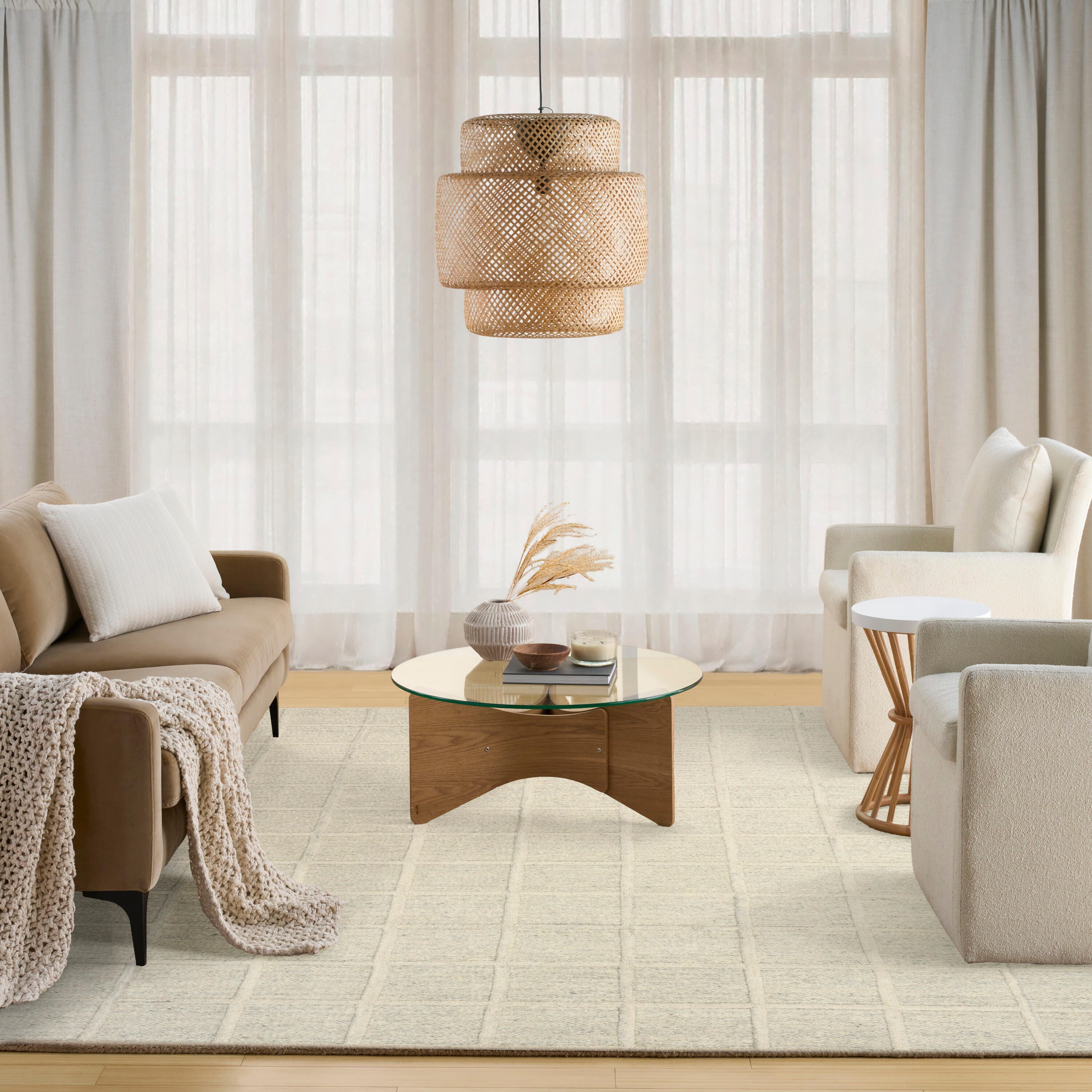DKNY Geometric 5' x 7'6" Area Rug, Ivory, large
