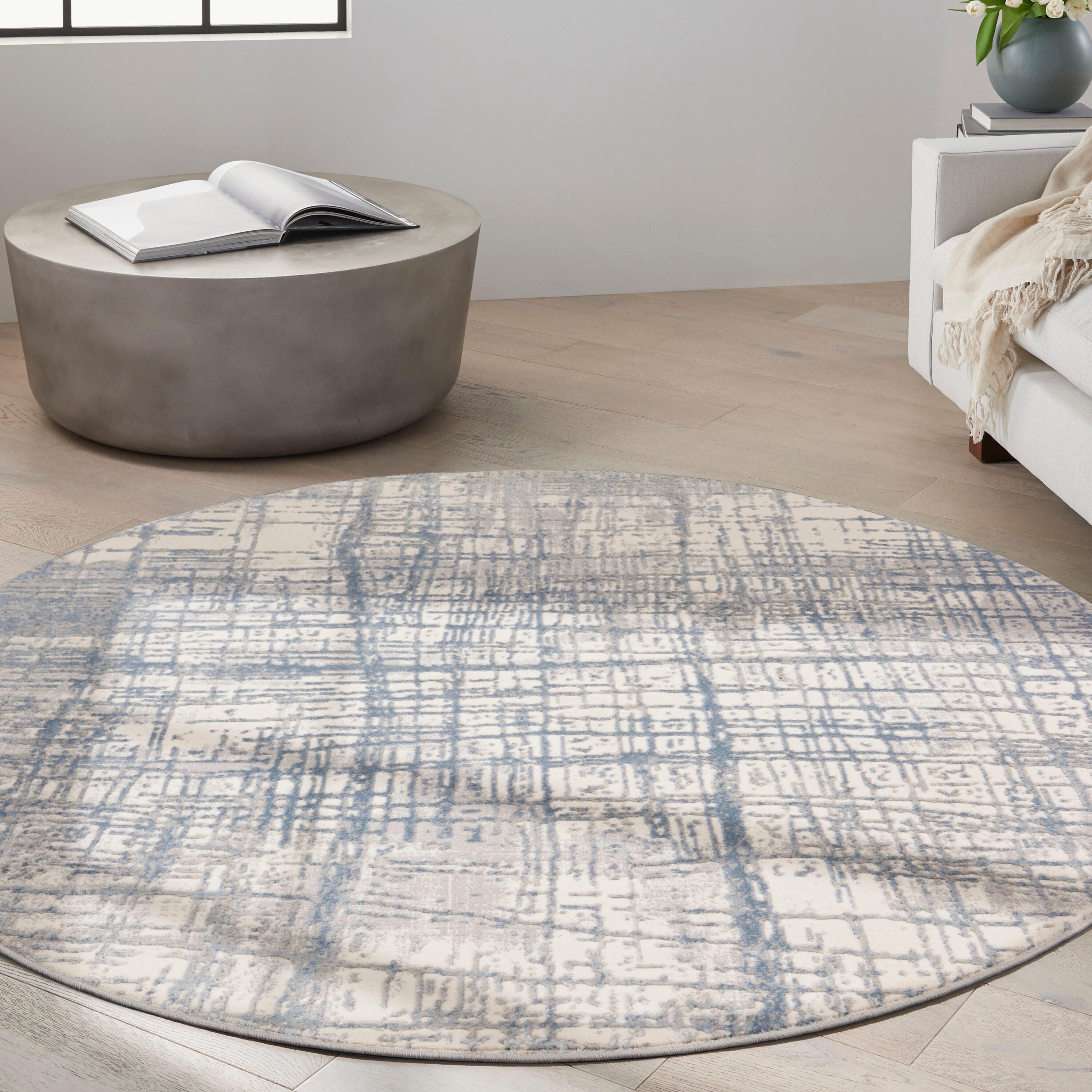 Calvin Klein Rush 6' Round Area Rug, Ivory/Blue, rollover