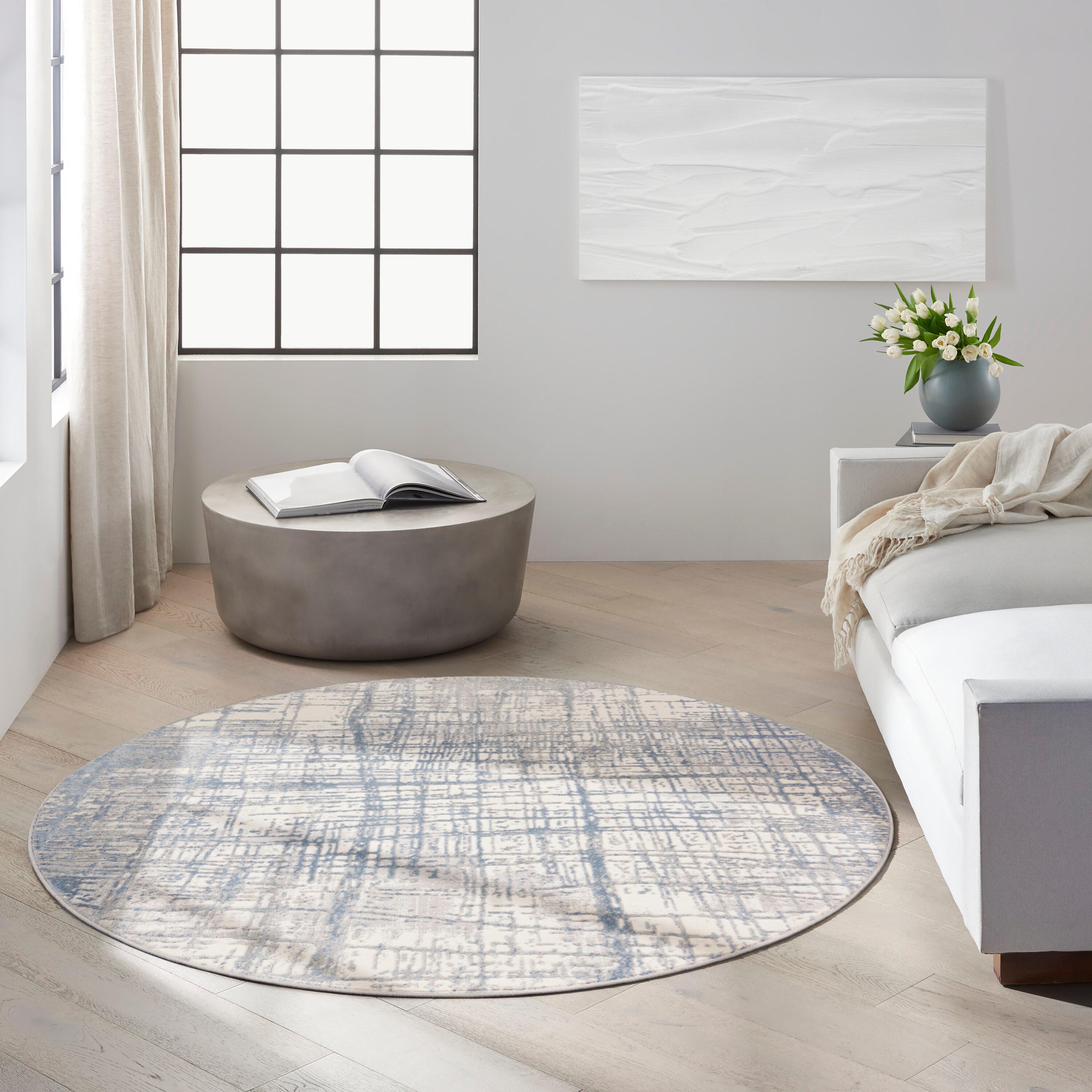 Calvin Klein Rush 6' Round Area Rug, Ivory/Blue, large