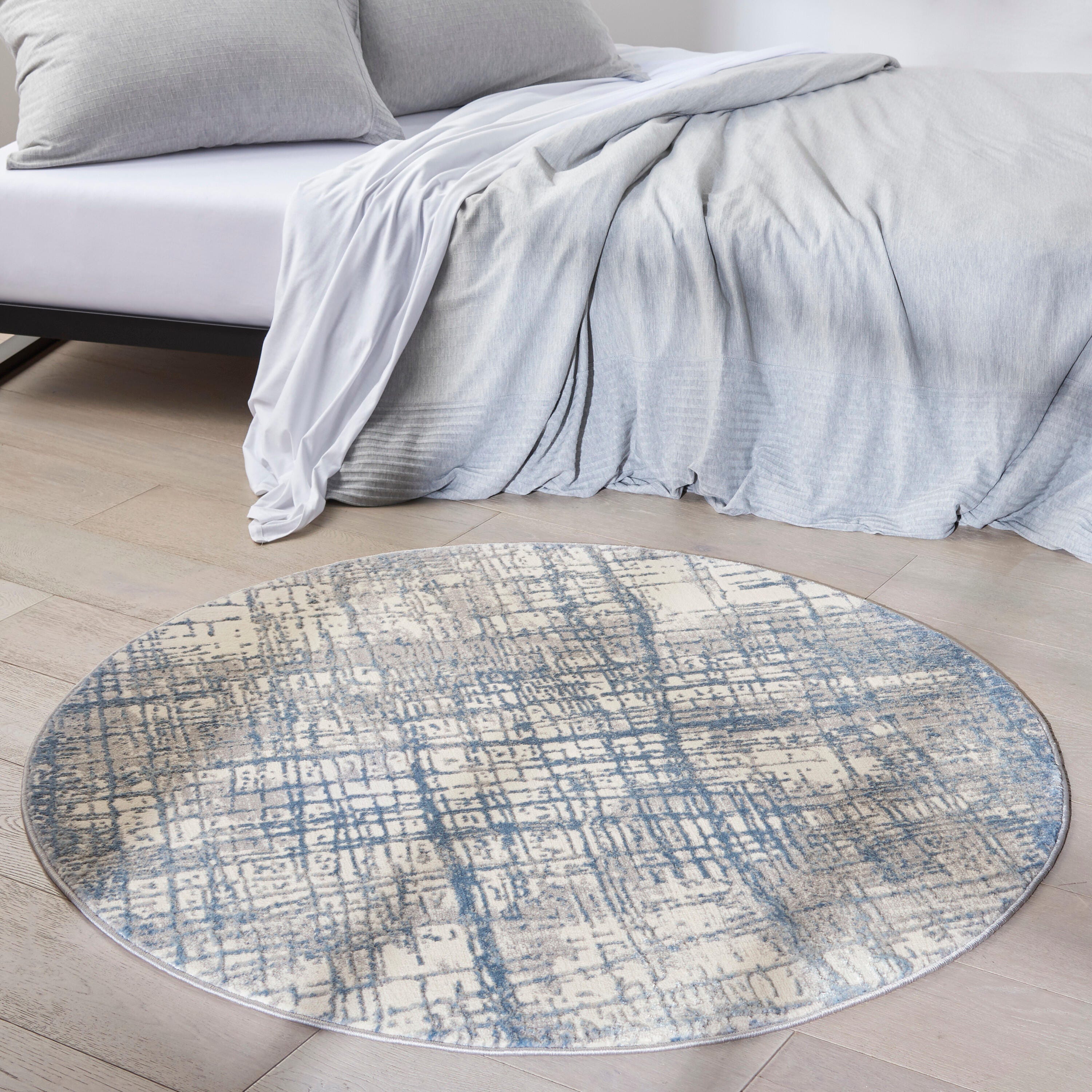 Calvin Klein Rush 4' Round Accent Rug, Ivory/Blue, rollover