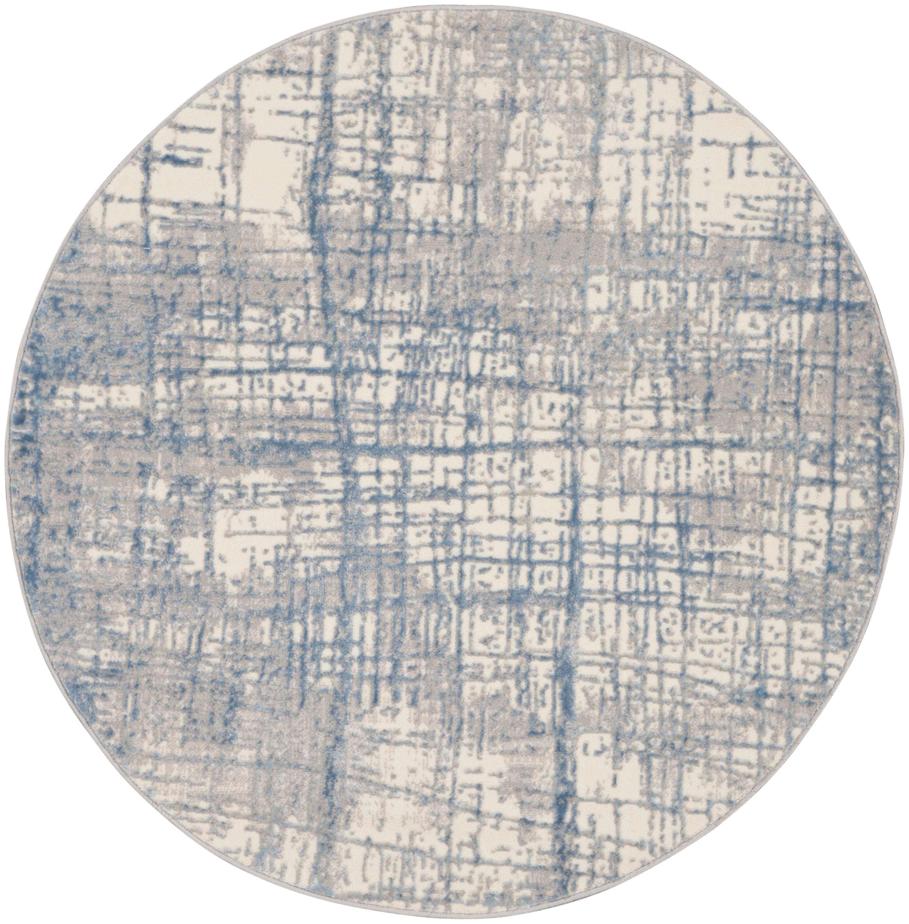 Calvin Klein Rush 4' Round Accent Rug, Ivory/Blue, large