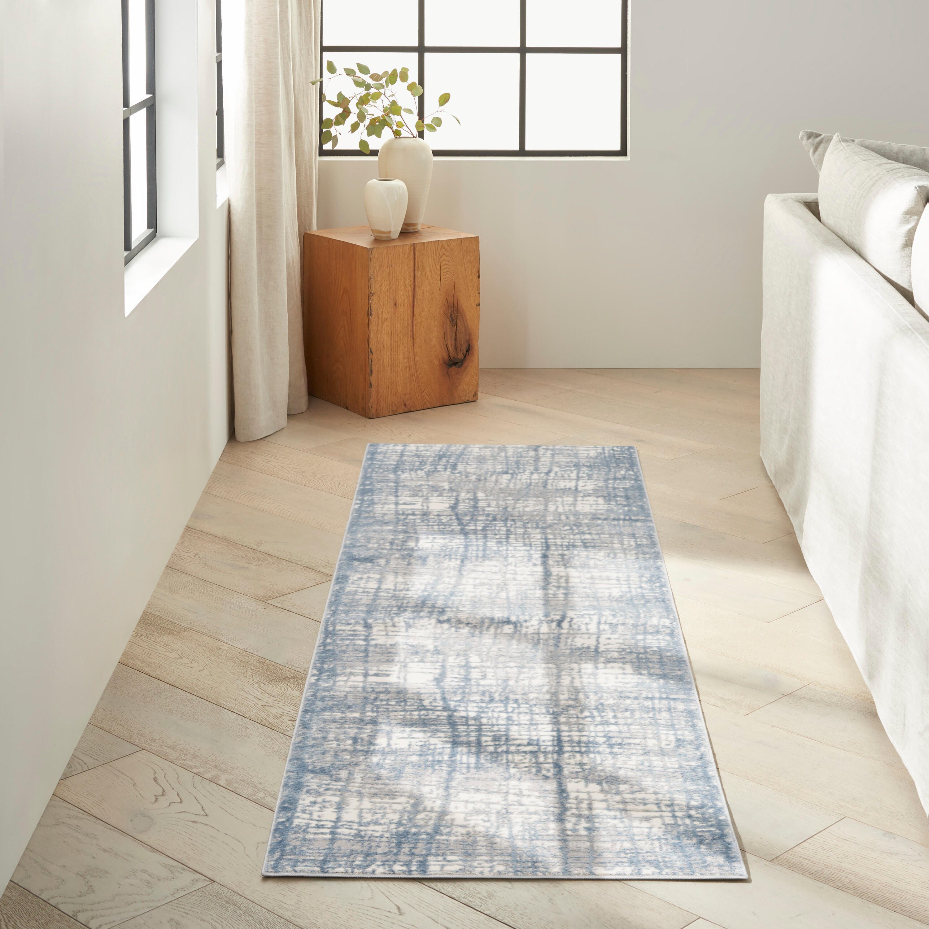 Calvin Klein Rush 2'3" x 10' Runner Rug, Ivory/Blue, large