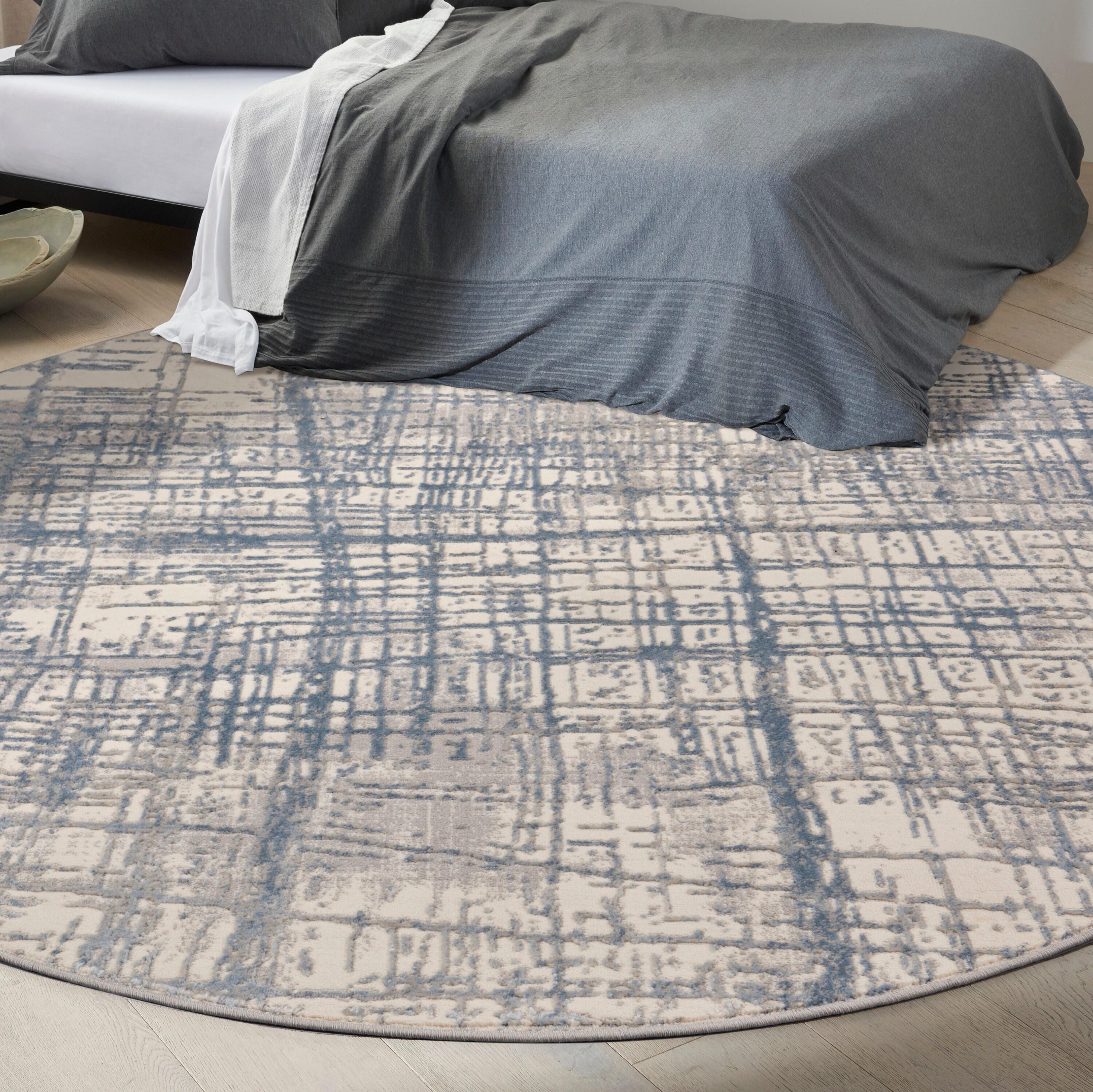 Calvin Klein Rush 8' Round Area Rug, Ivory/Blue, rollover