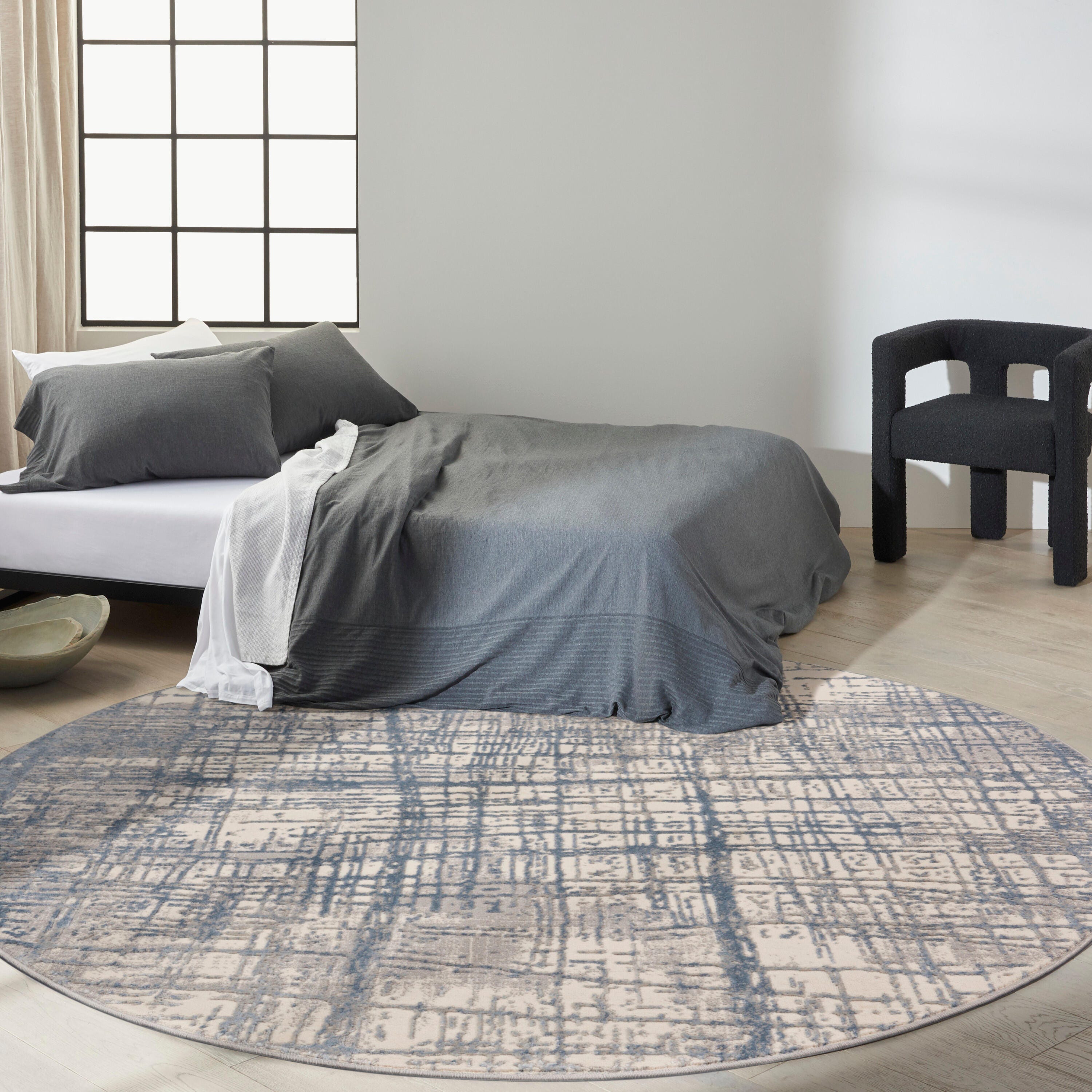 Calvin Klein Rush 8' Round Area Rug, Ivory/Blue, large