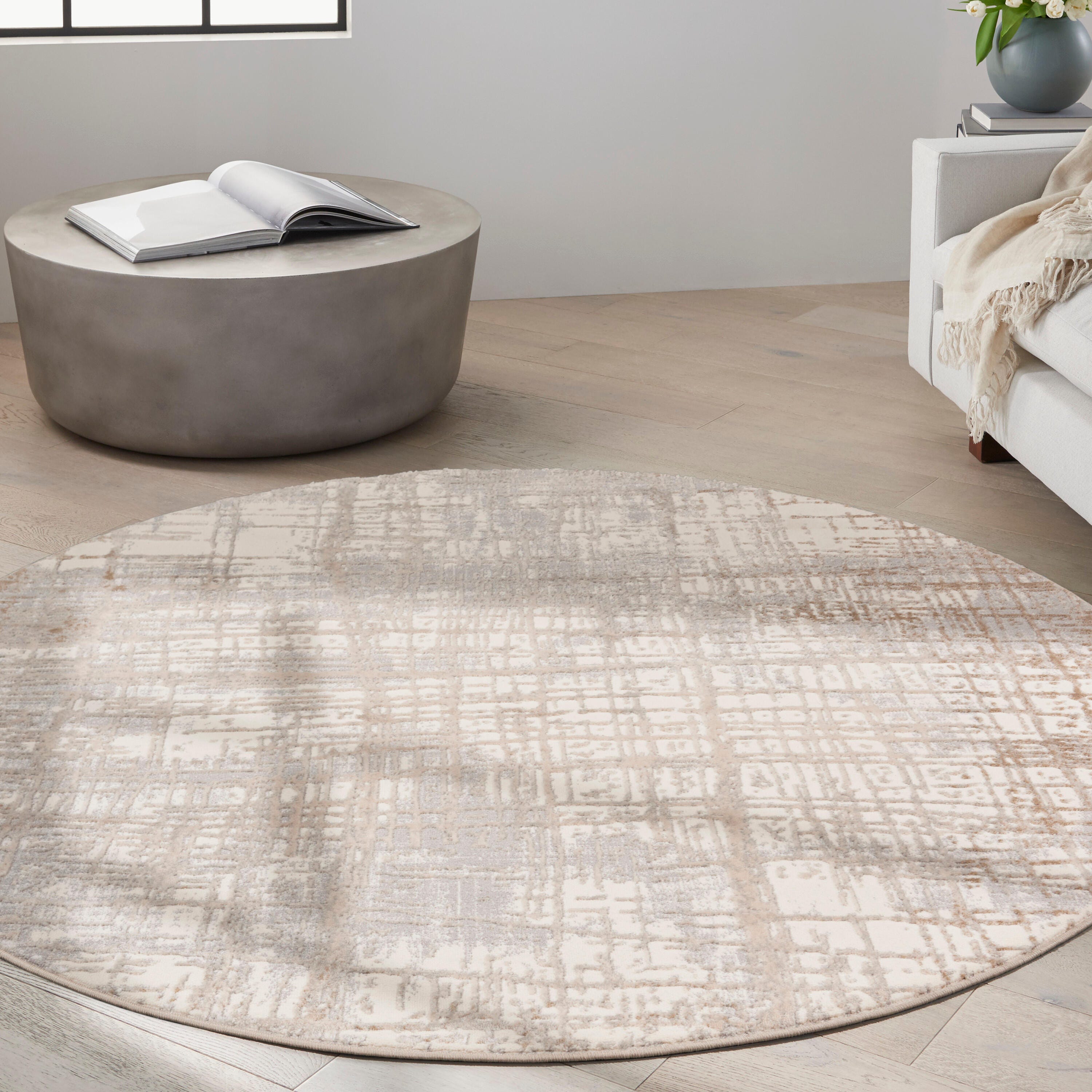Calvin Klein Rush 6' Round Area Rug, Ivory/Gray, rollover