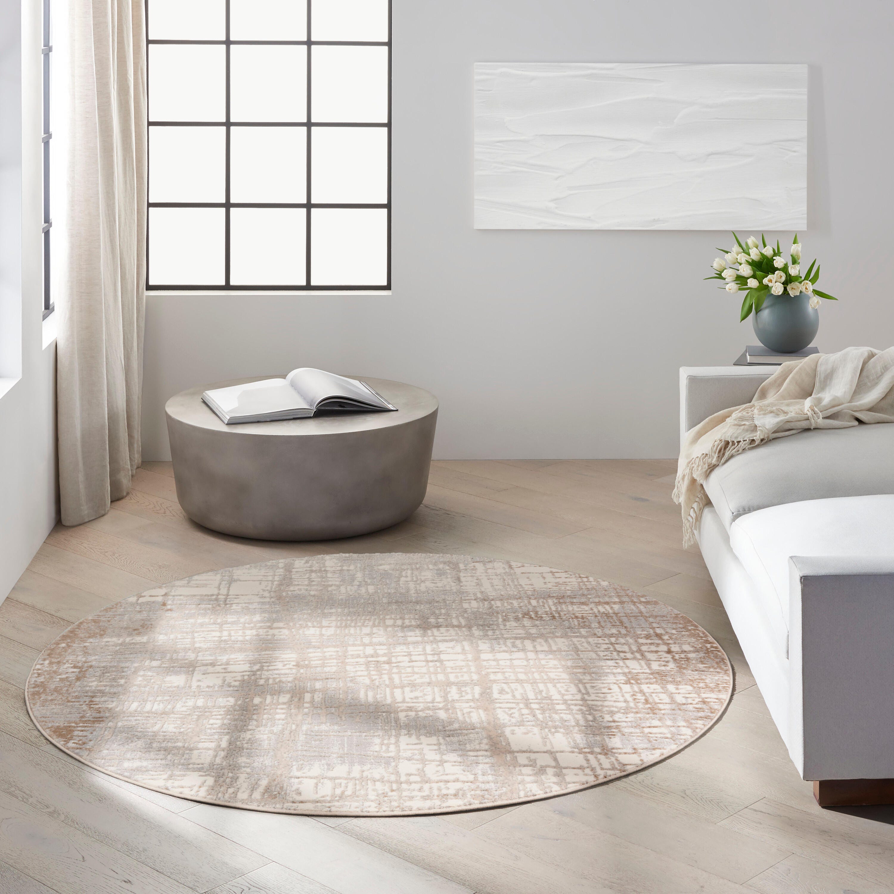 Calvin Klein Rush 6' Round Area Rug, Ivory/Gray, large