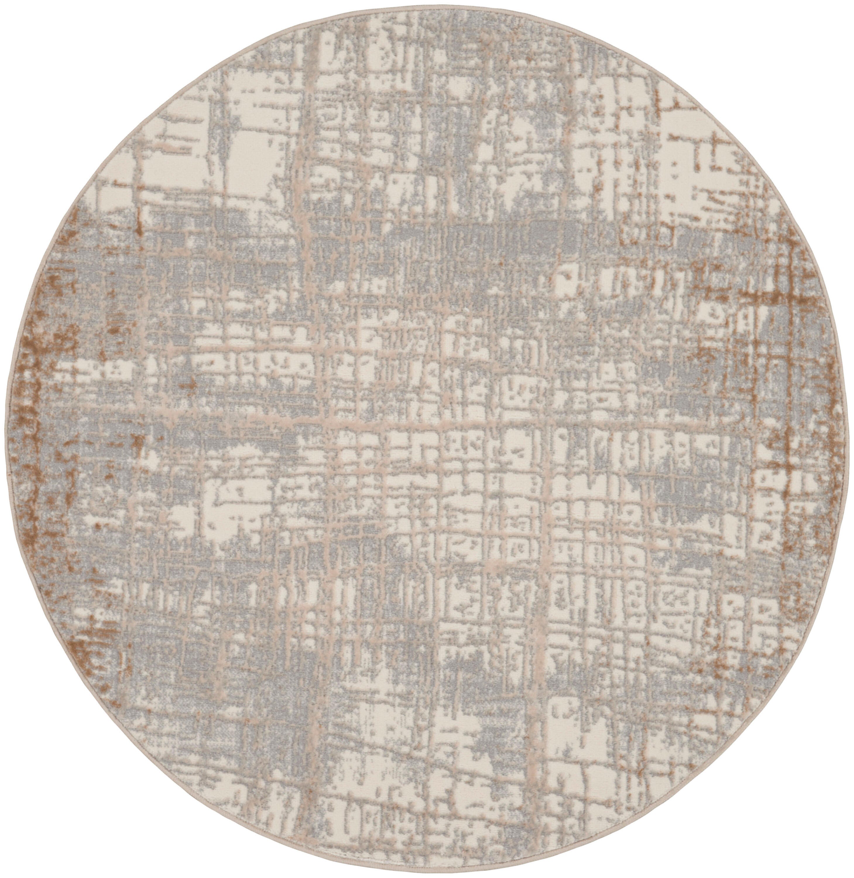 Calvin Klein Rush 4' Round Accent Rug, Ivory/Gray, large