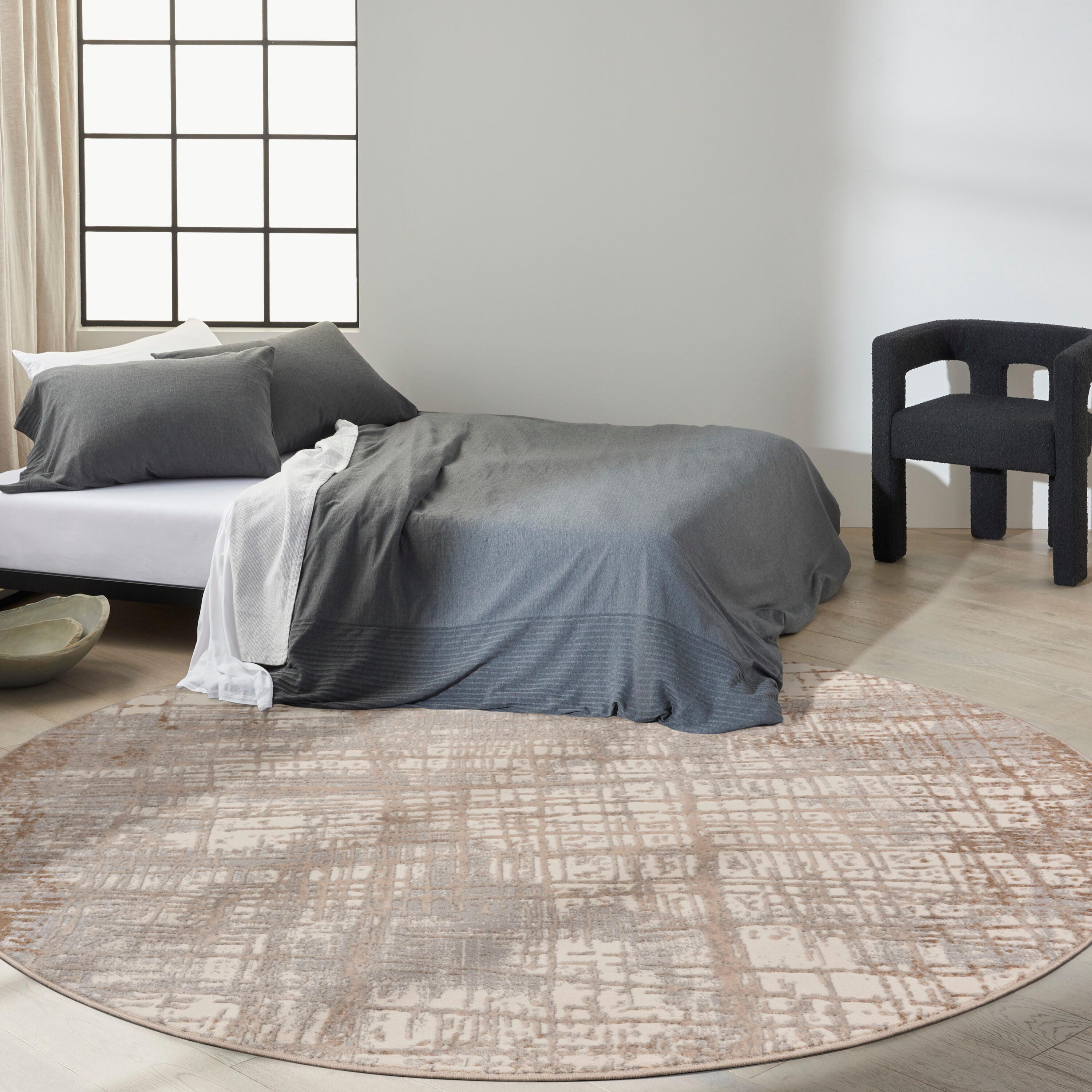 Calvin Klein Rush 8' Round Area Rug, Ivory/Gray, large