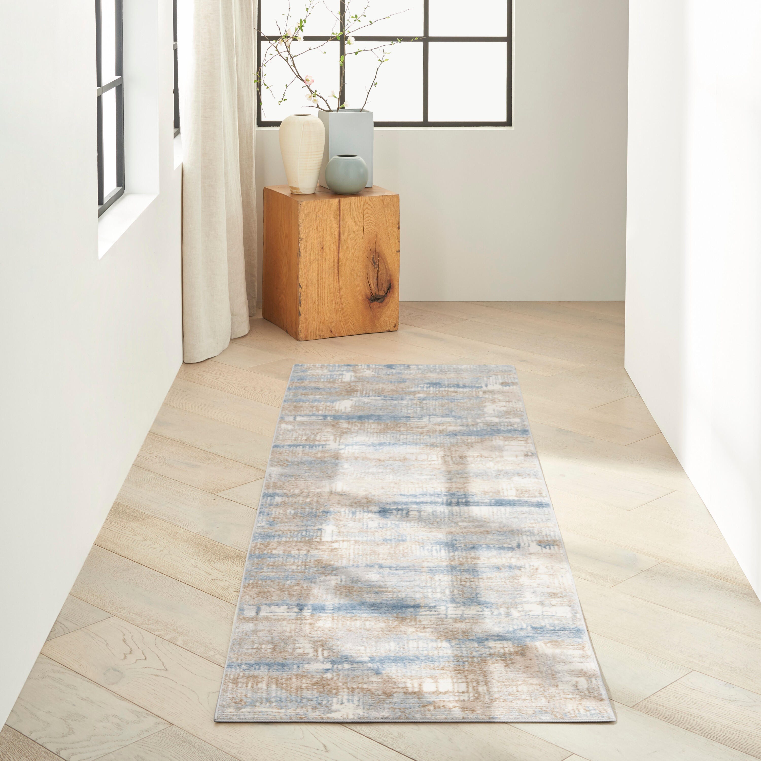 Calvin Klein Rush Abstract 2'3" x 10' Runner Rug, Blue/Beige, rollover