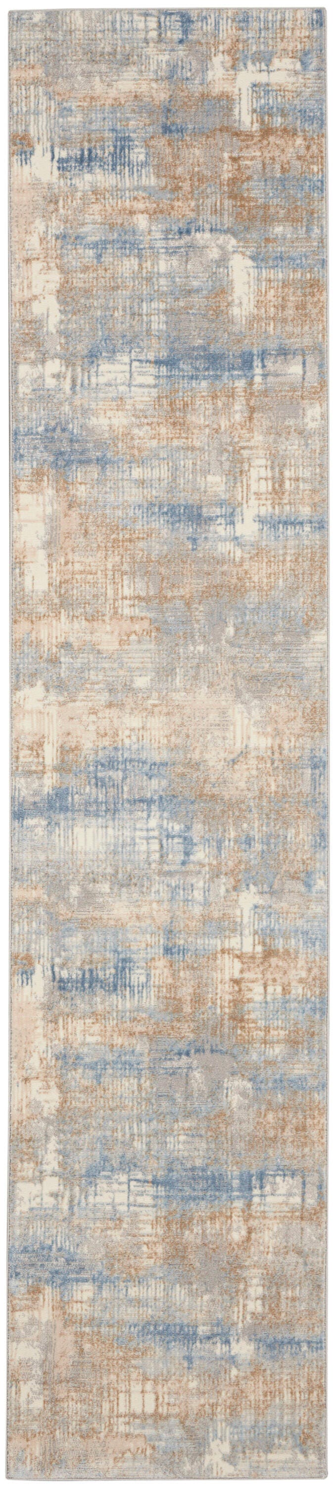 Calvin Klein Rush Abstract 2'3" x 10' Runner Rug, Blue/Beige, large