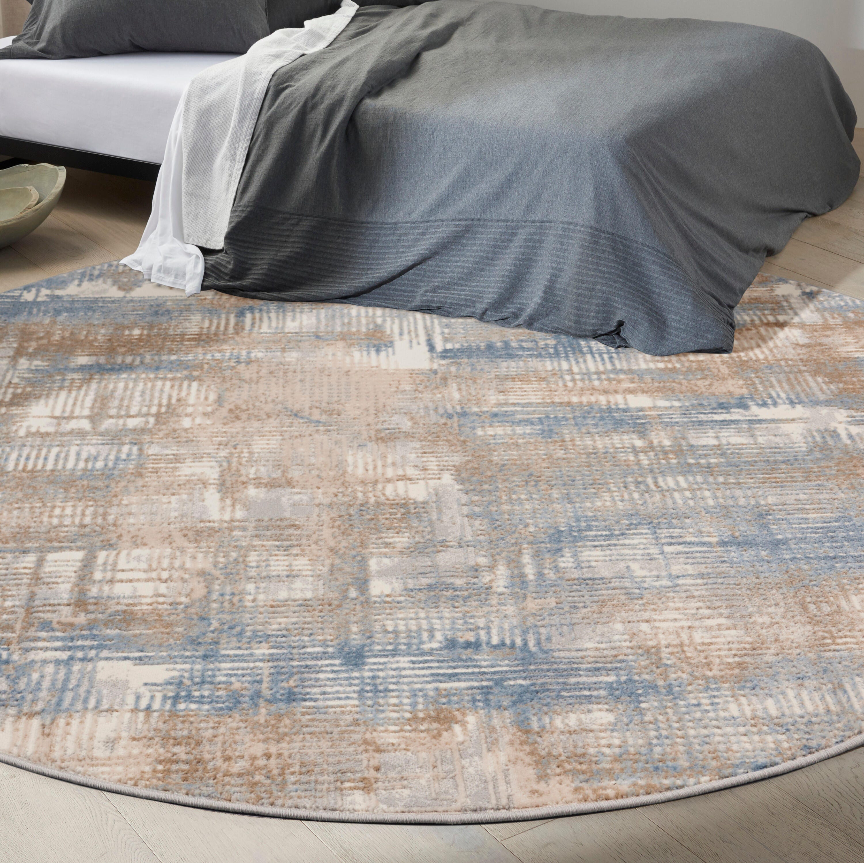 Calvin Klein Rush Abstract 8' Round Area Rug, Blue/Beige, rollover