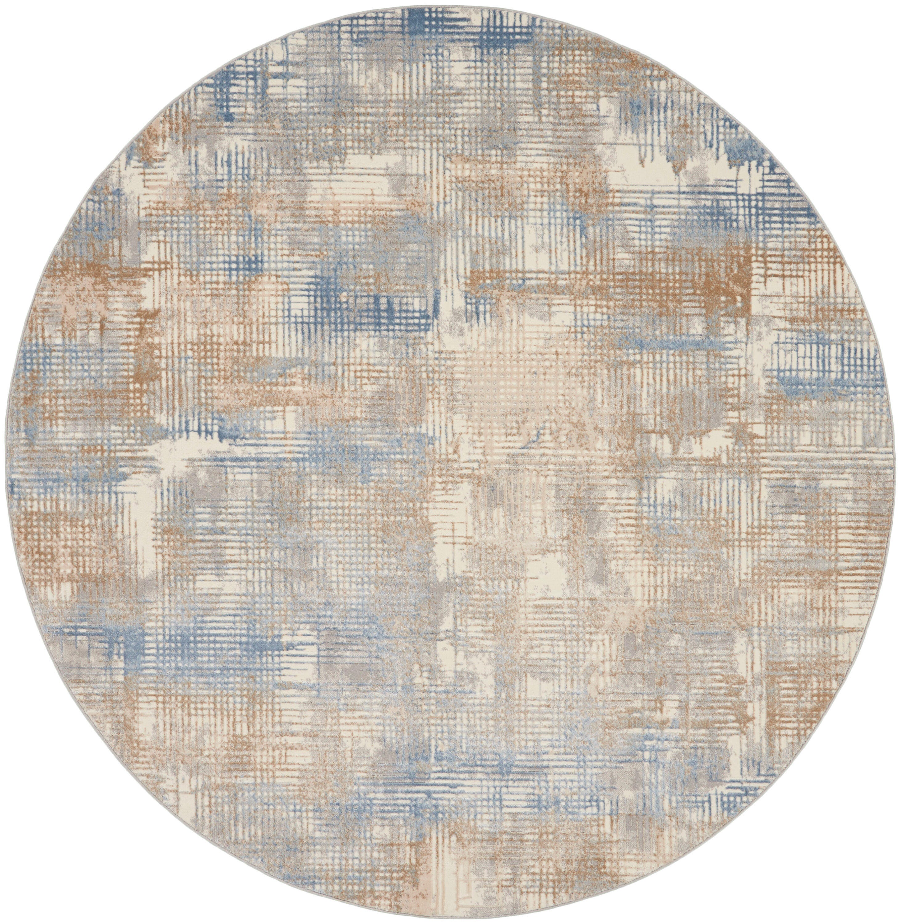 Calvin Klein Rush Abstract 8' Round Area Rug, Blue/Beige, large