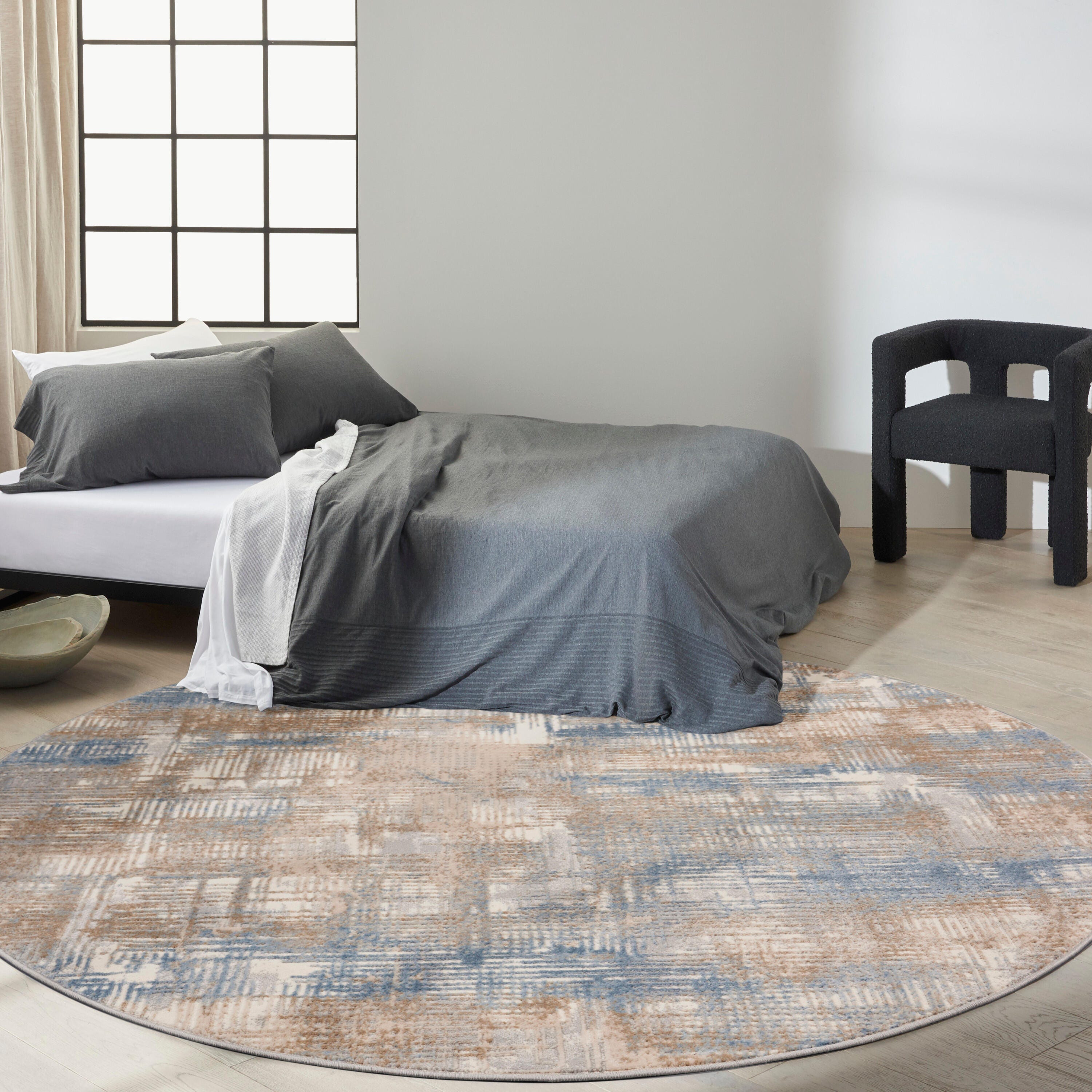 Calvin Klein Rush Abstract 8' Round Area Rug, Blue/Beige, large