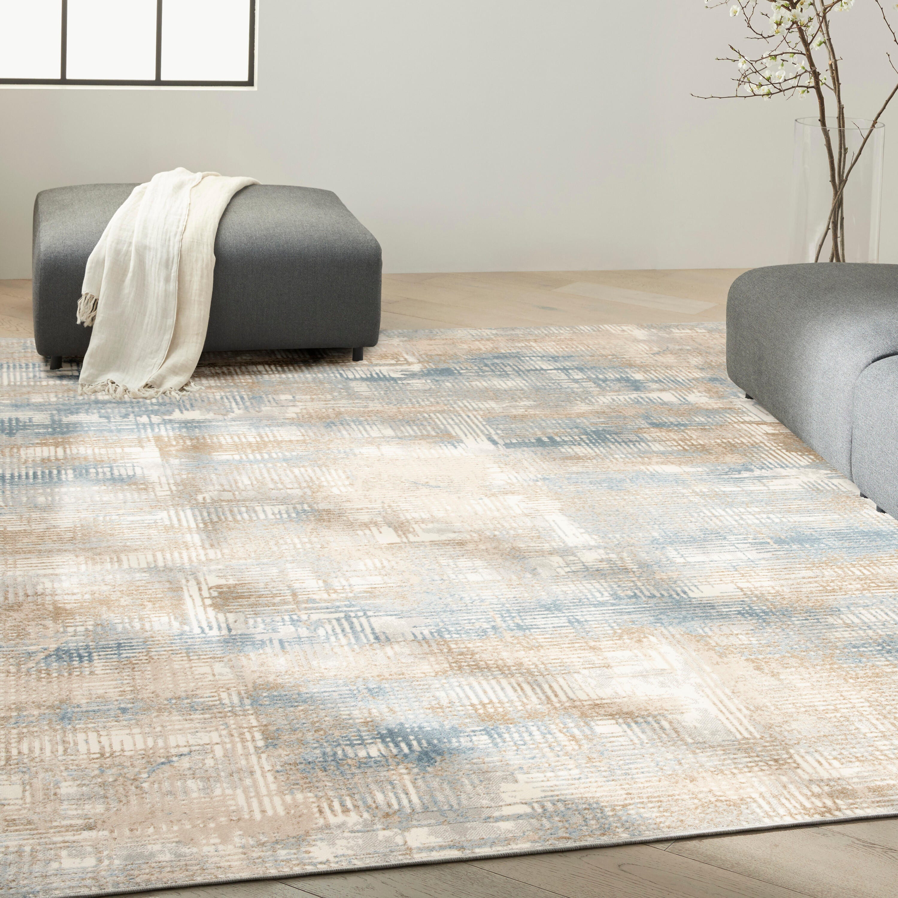 Calvin Klein Rush Abstract 10' x 14' Area Rug, Blue/Beige, rollover