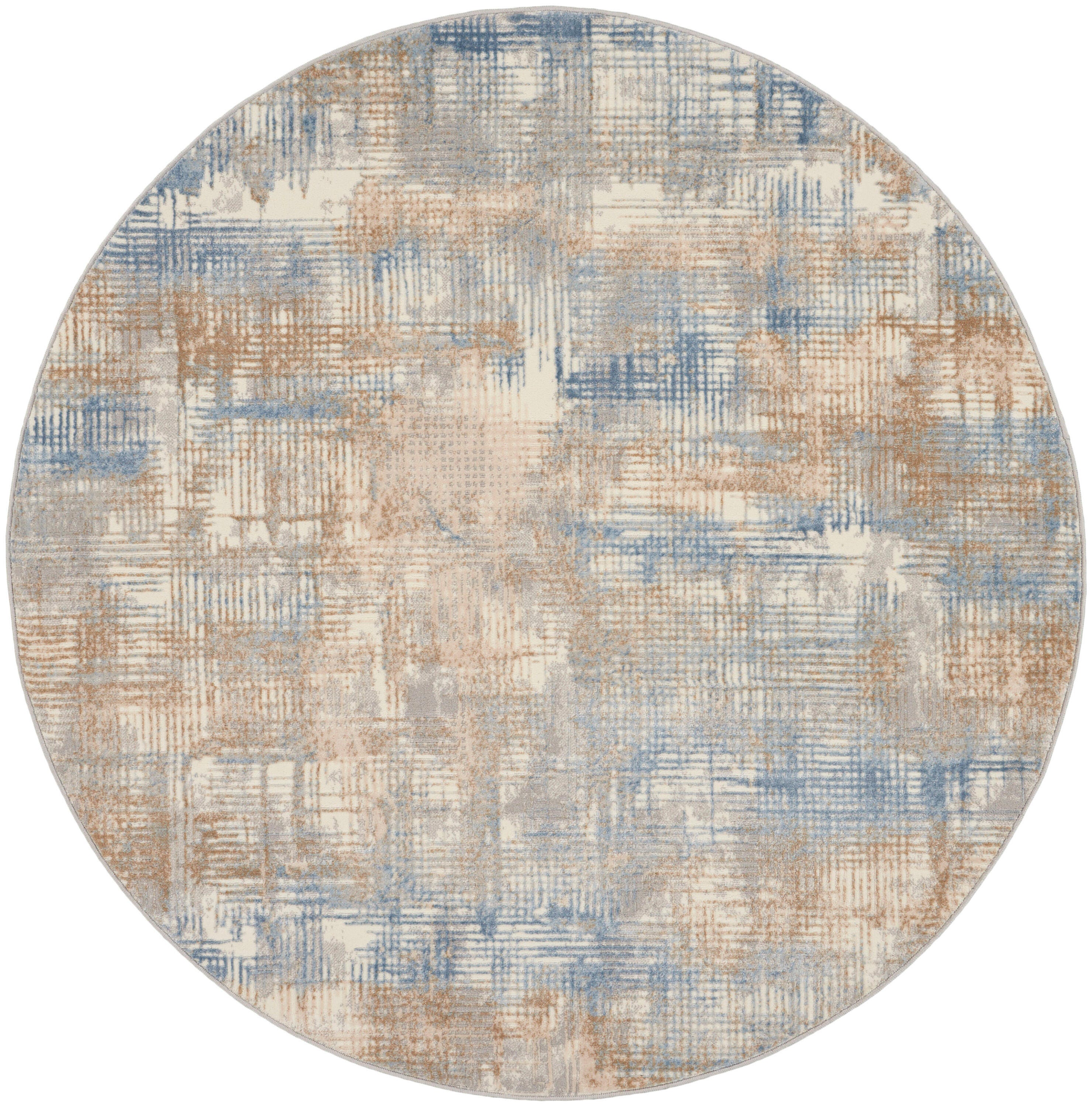 Calvin Klein Rush Abstract 6' Round Area Rug, Blue/Beige, large