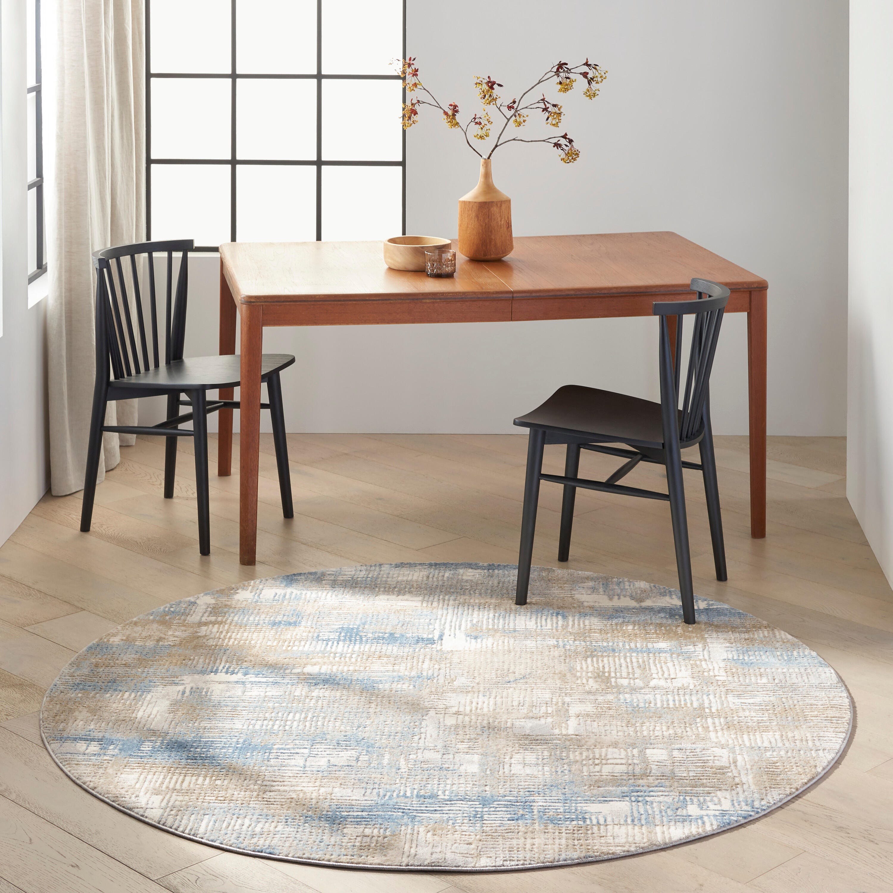 Calvin Klein Rush Abstract 6' Round Area Rug, Blue/Beige, large