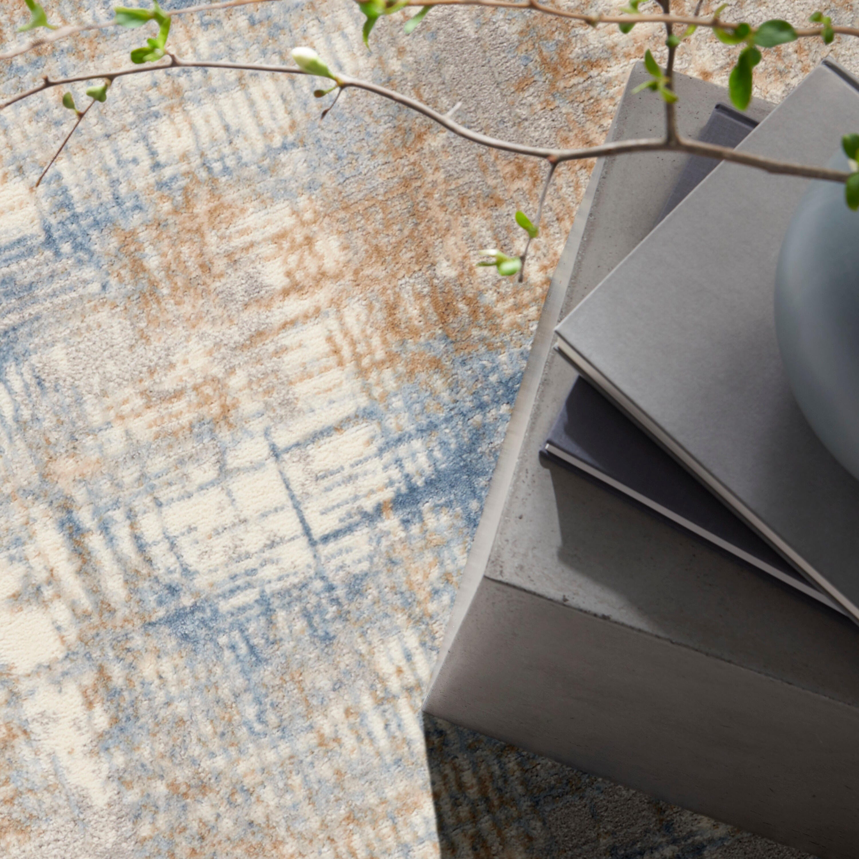 Calvin Klein Rush Abstract 2'2" x 3'9" Accent Rug, Blue/Beige, large
