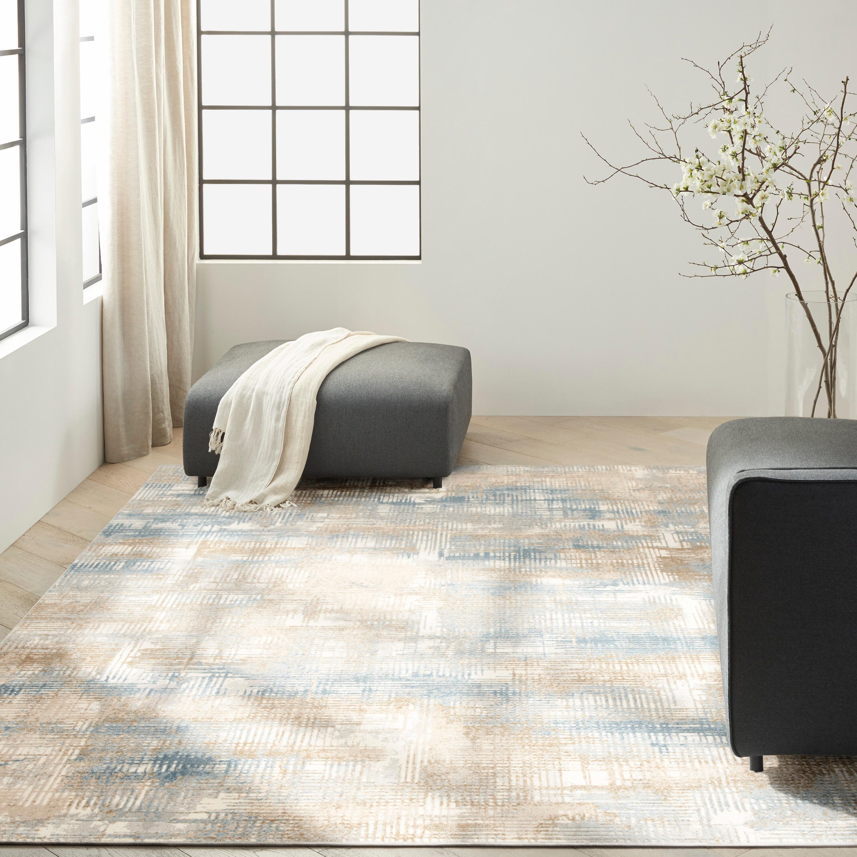 Calvin Klein Rush Abstract 9' x 12' Area Rug, Blue/Beige, large