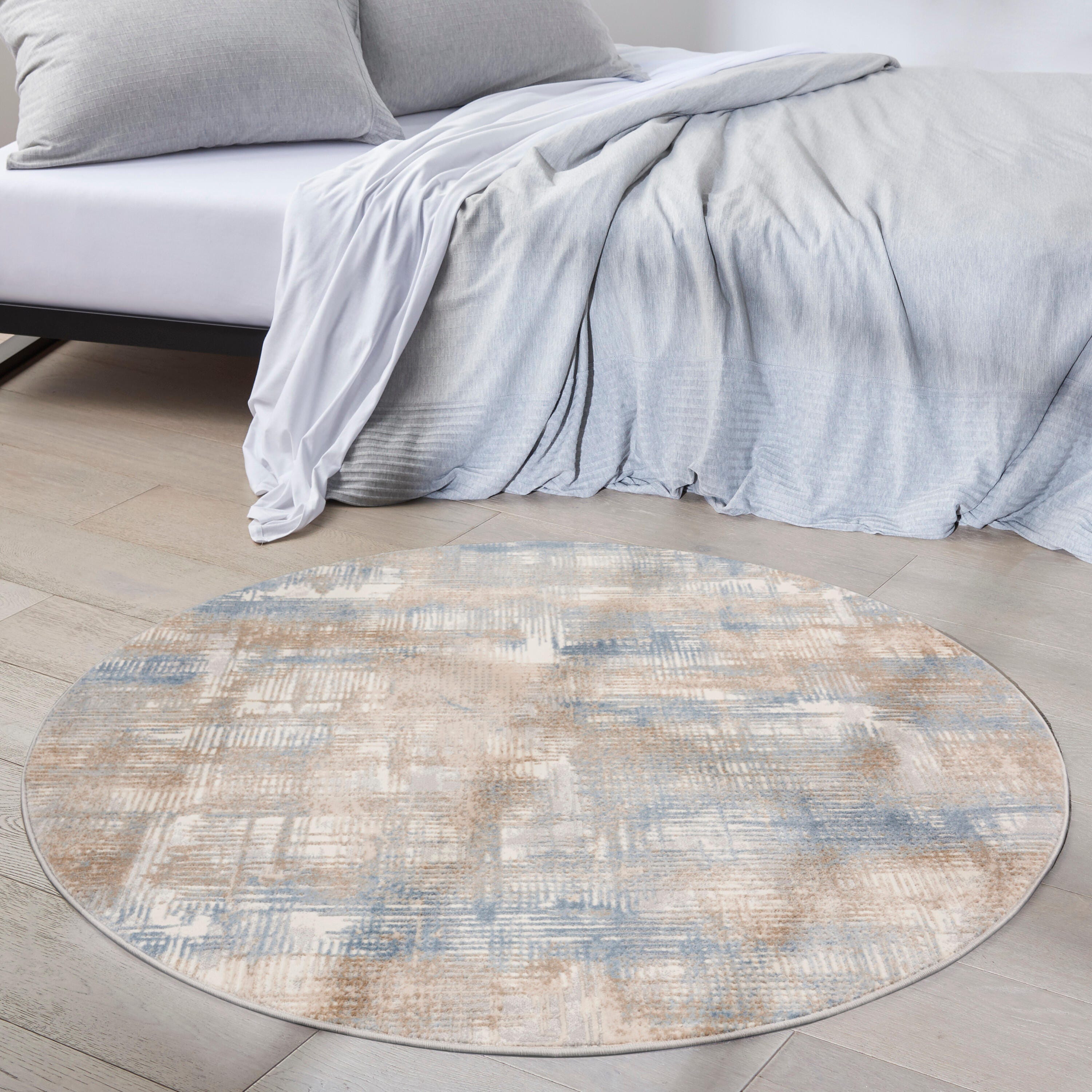 Calvin Klein Rush Abstract 4' Round Accent Rug, Blue/Beige, rollover
