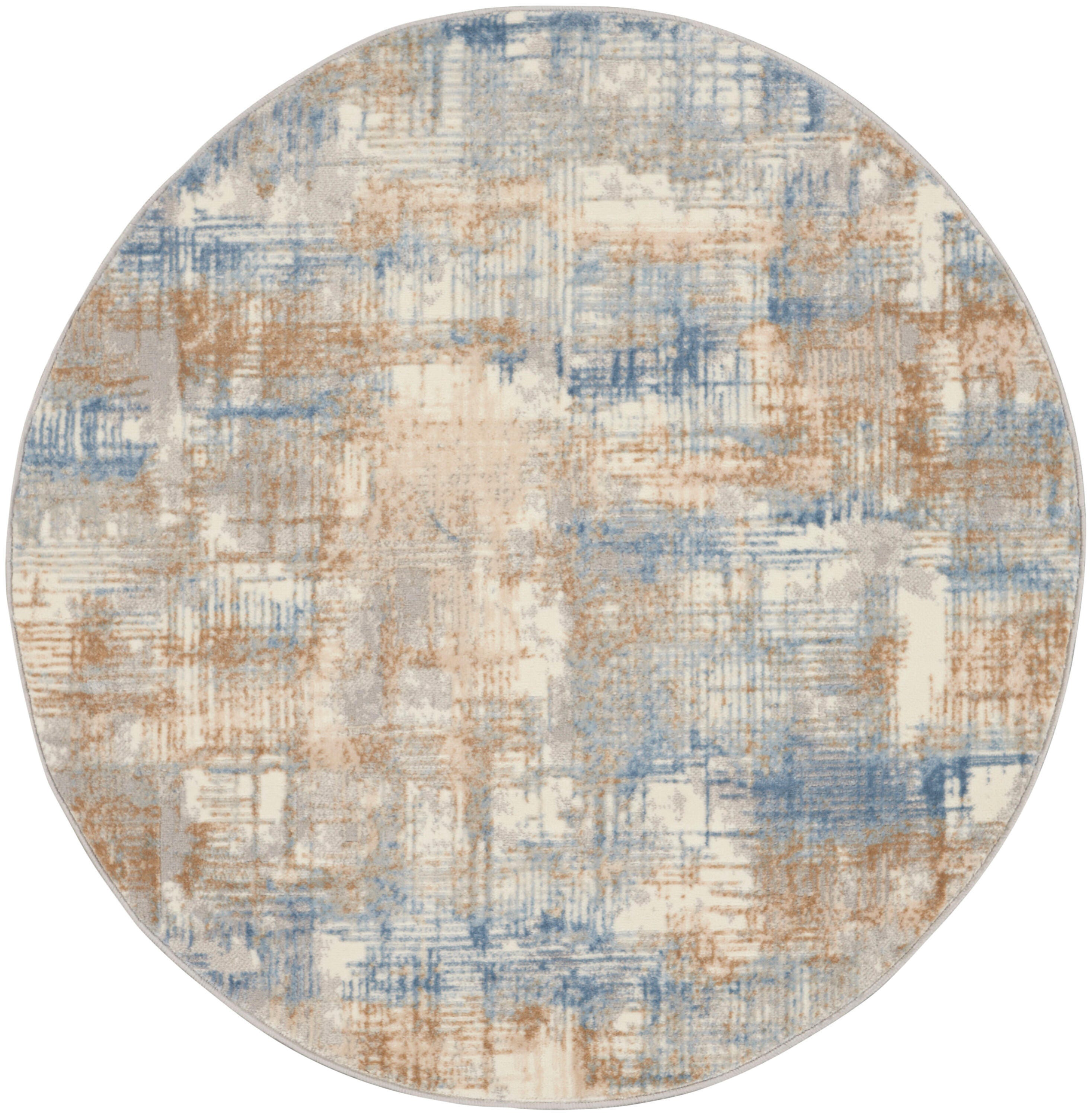 Calvin Klein Rush Abstract 4' Round Accent Rug, Blue/Beige, large