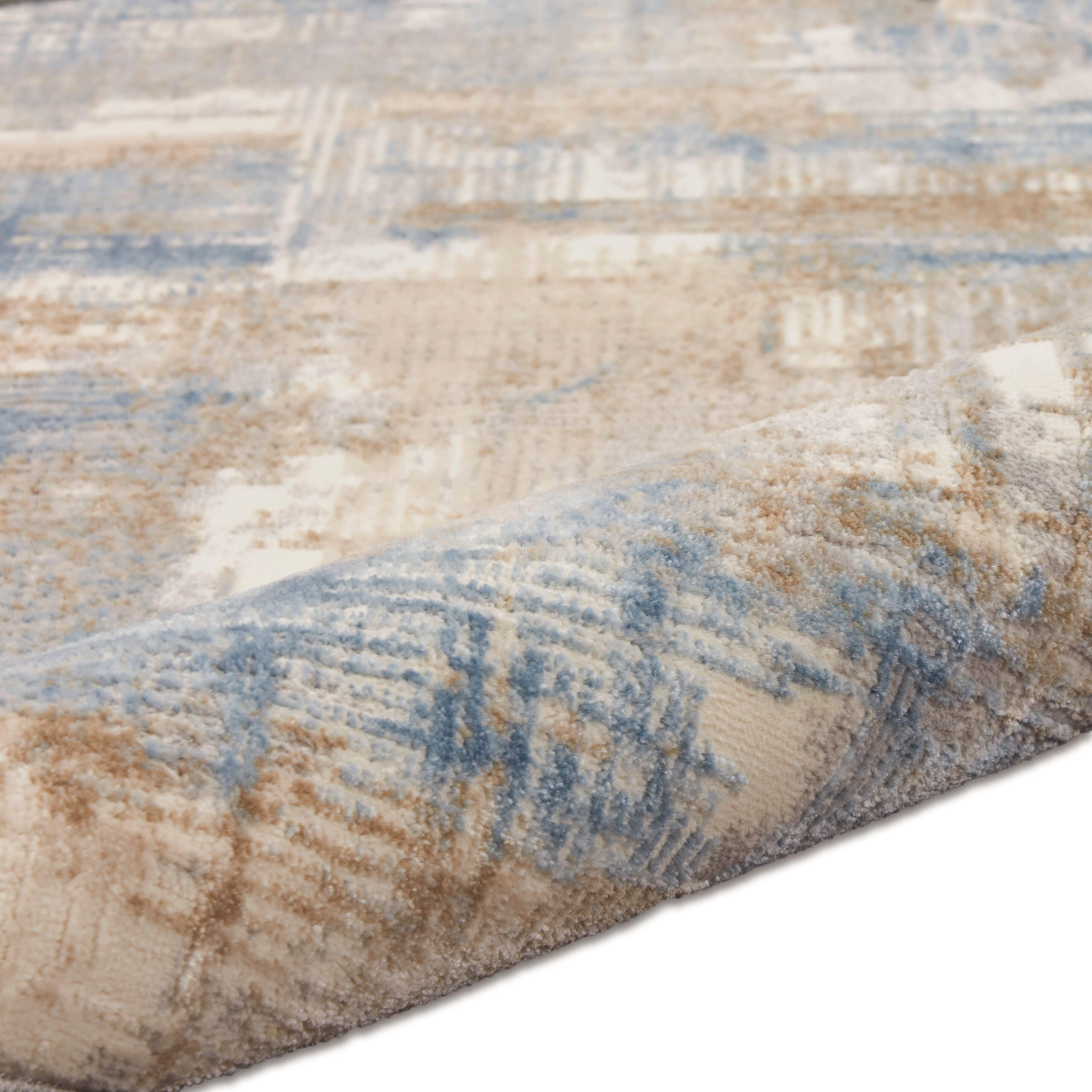 Calvin Klein Rush Abstract 4' Round Accent Rug, Blue/Beige, large