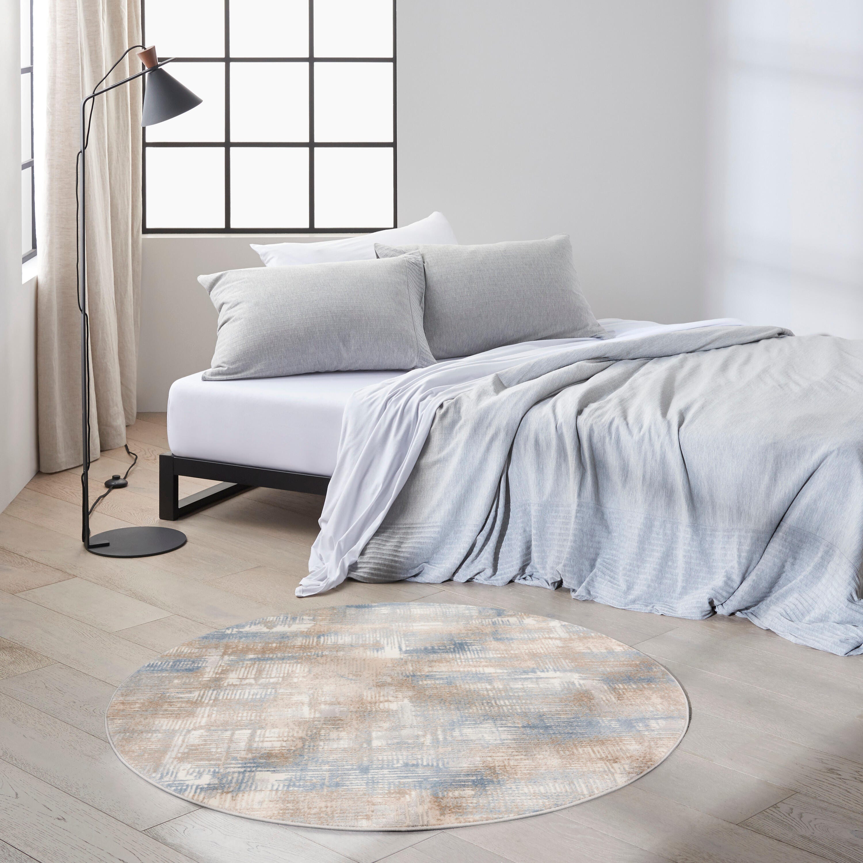 Calvin Klein Rush Abstract 4' Round Accent Rug, Blue/Beige, large