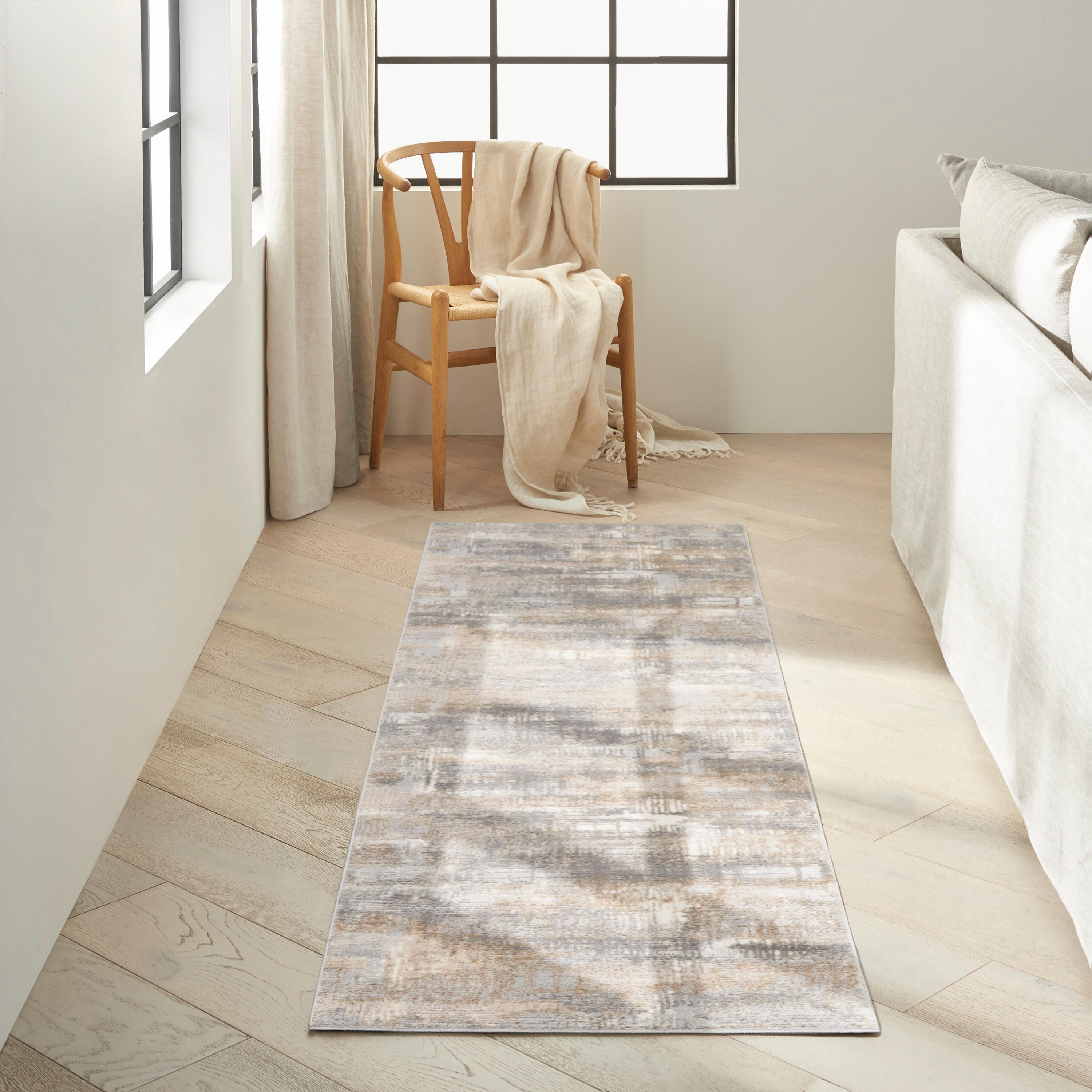 Calvin Klein Rush Abstract 2'3" x 10' Runner Rug, Gray/Beige, rollover