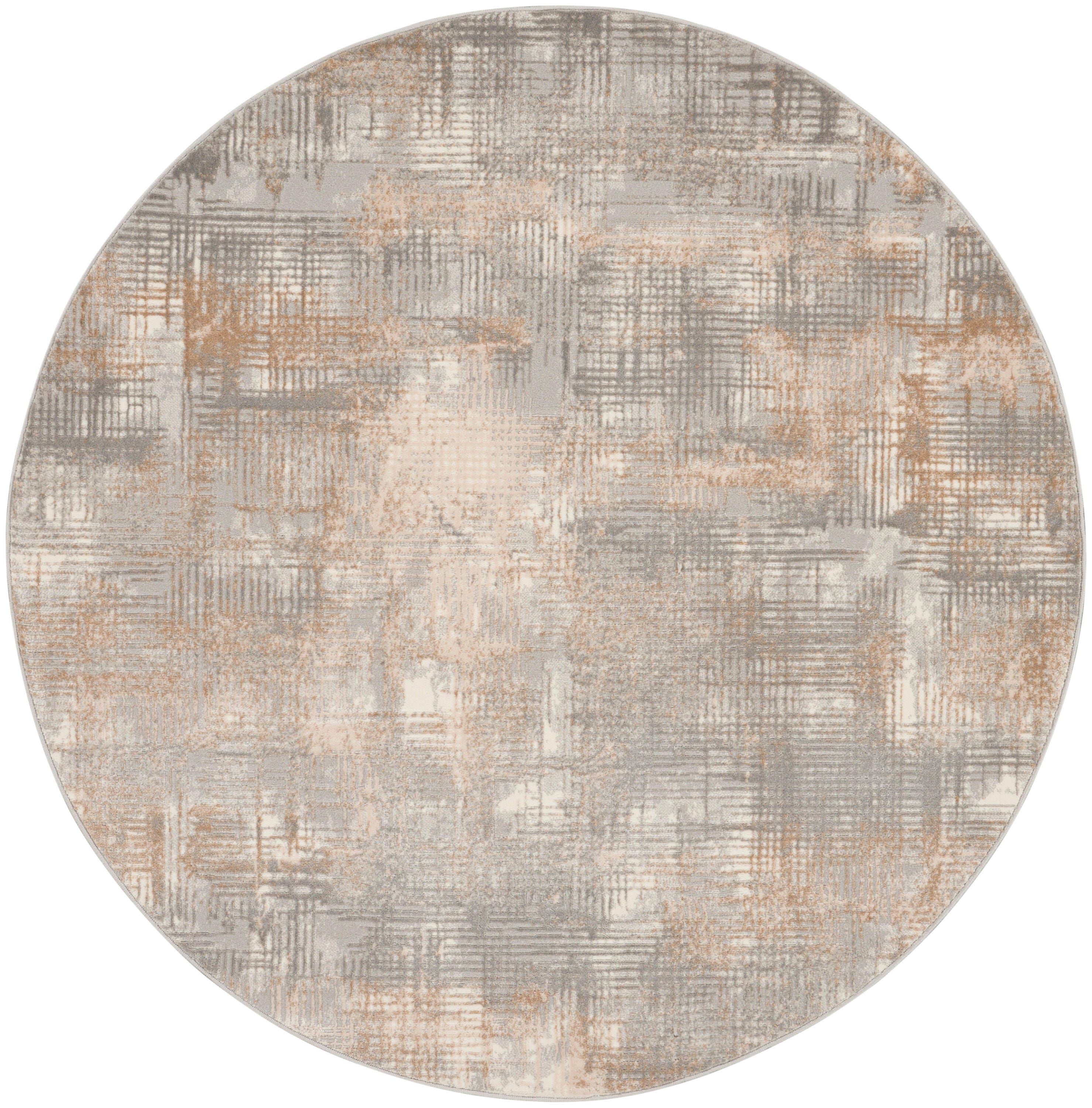 Calvin Klein Rush Abstract 6' Round Area Rug, Gray/Beige, large