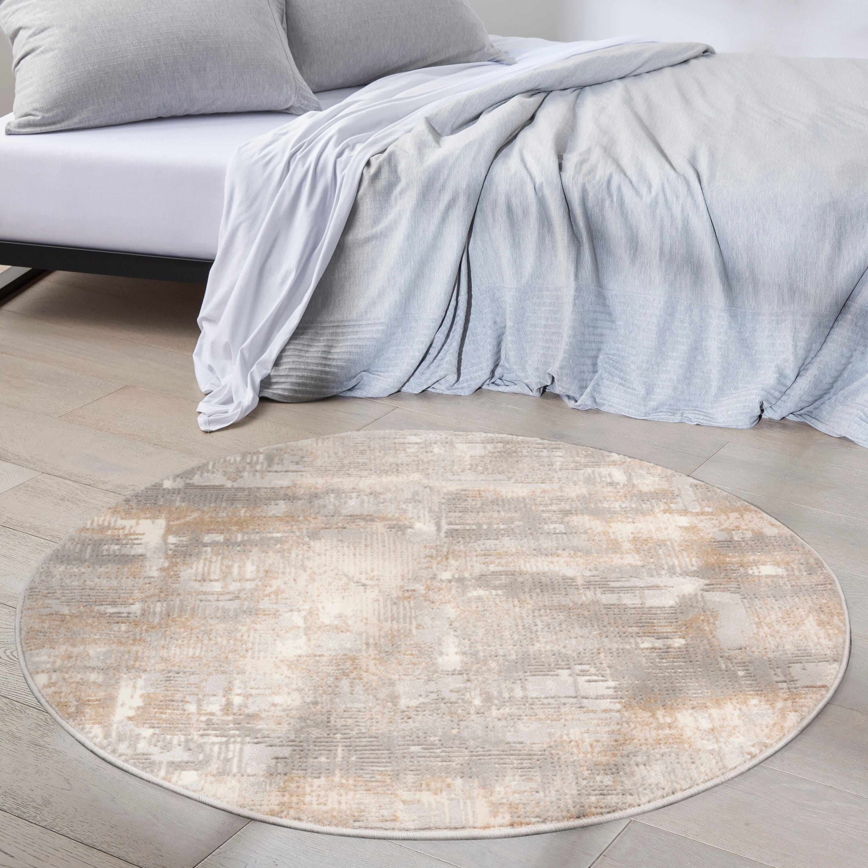 Calvin Klein Rush Abstract 4' Round Accent Rug, Gray/Beige, rollover