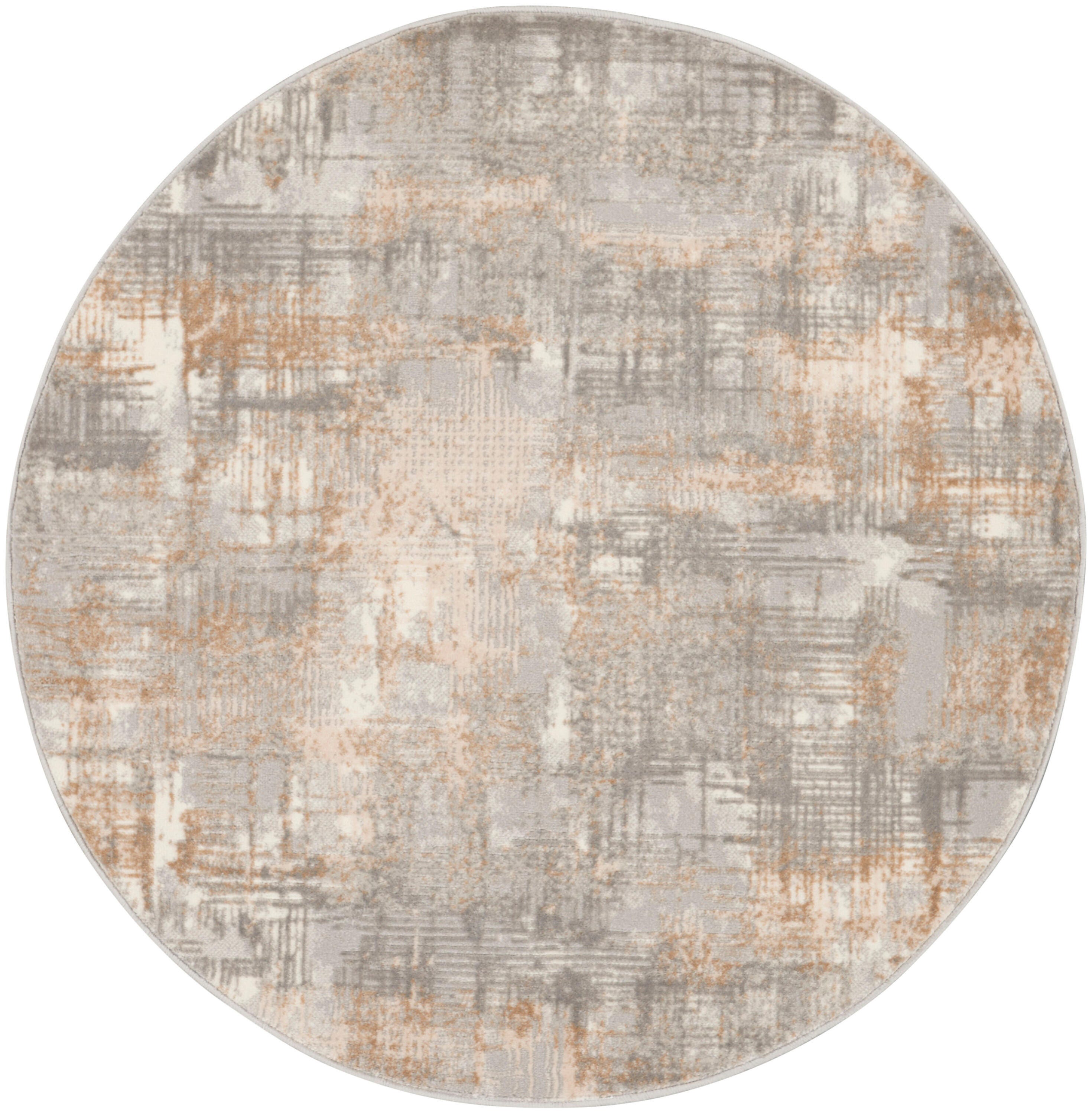 Calvin Klein Rush Abstract 4' Round Accent Rug, Gray/Beige, large