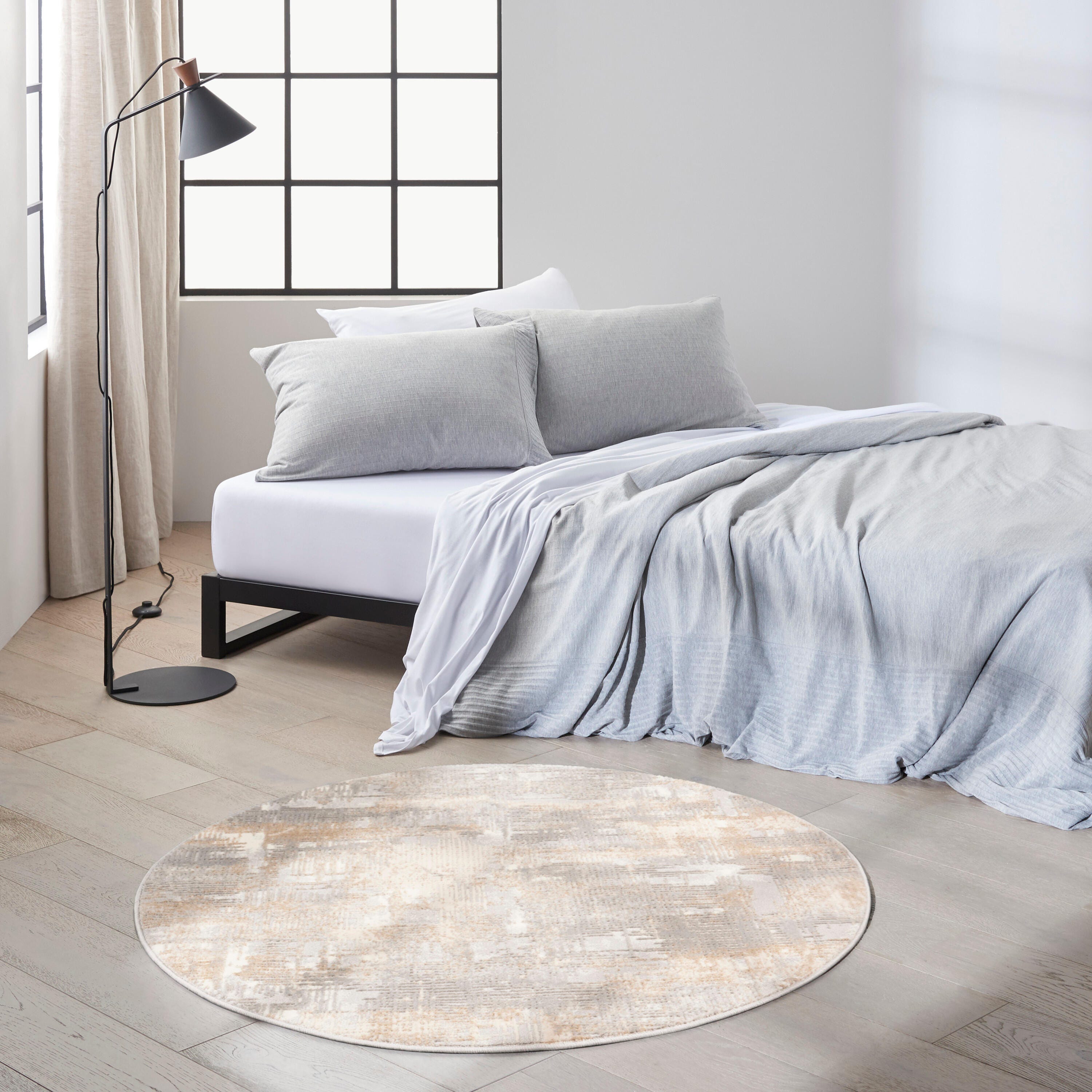 Calvin Klein Rush Abstract 4' Round Accent Rug, Gray/Beige, large