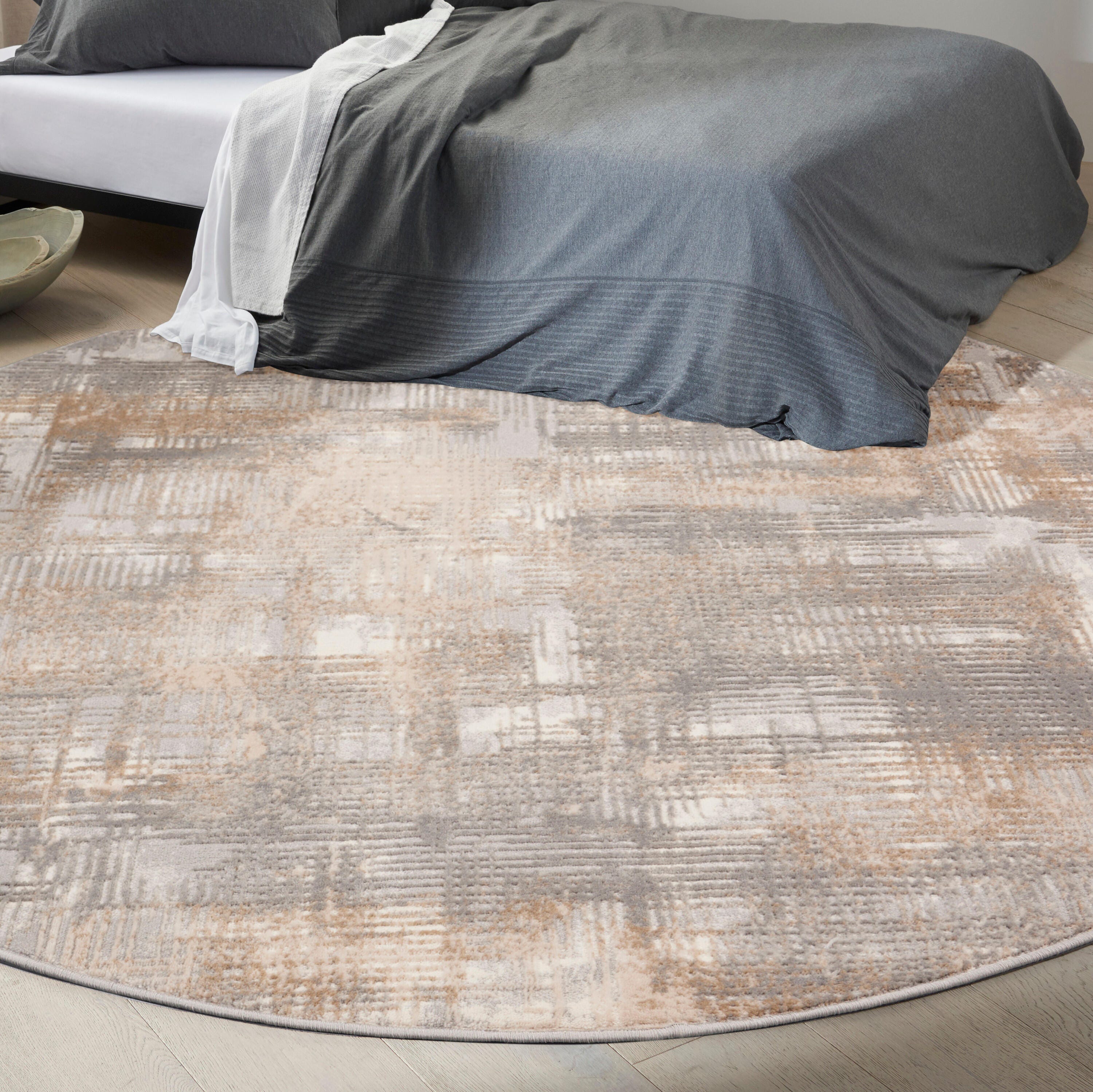 Calvin Klein Rush Abstract 8' Round Area Rug, Gray/Beige, rollover