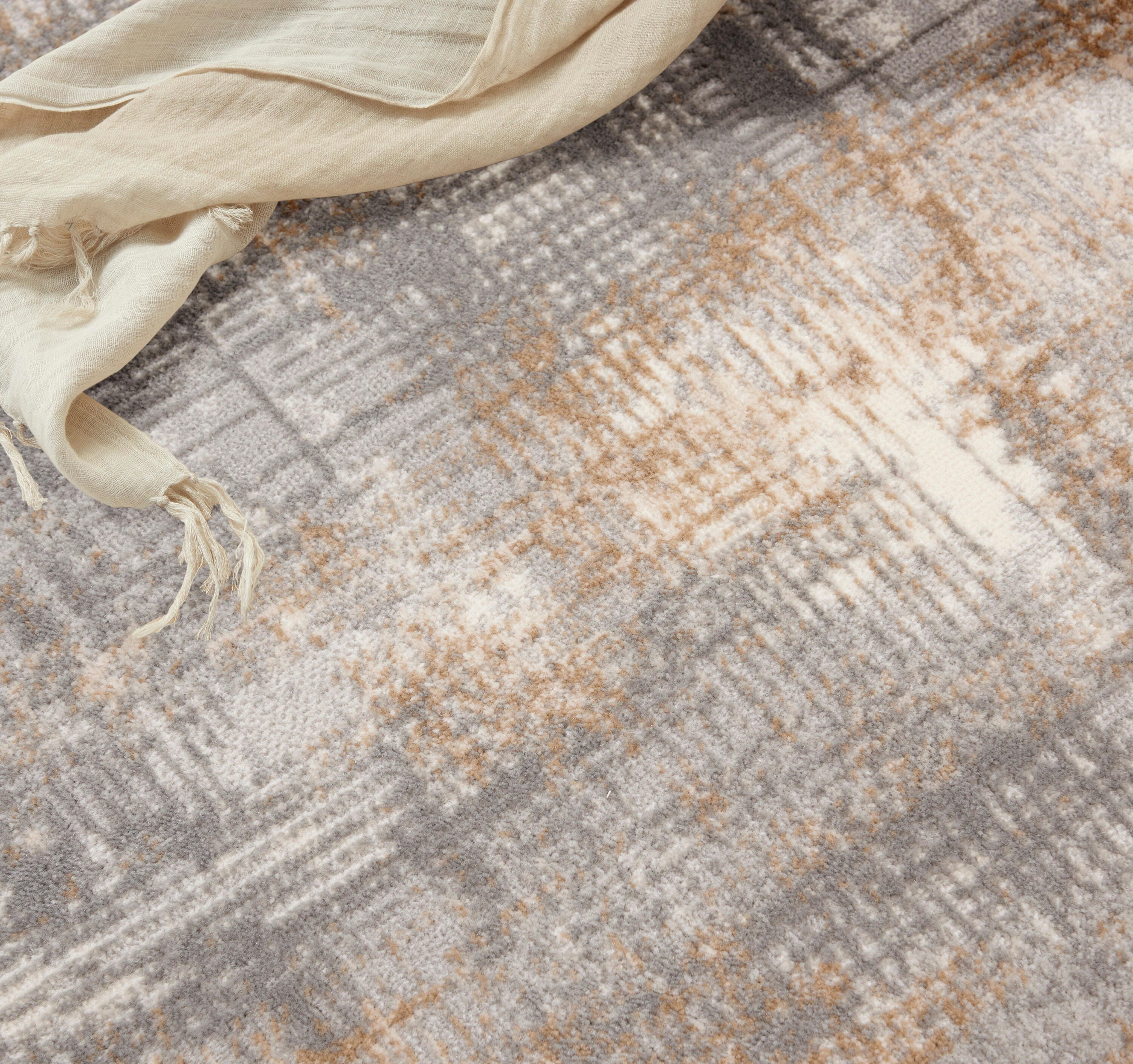 Calvin Klein Rush Abstract 8' Round Area Rug, Gray/Beige, large