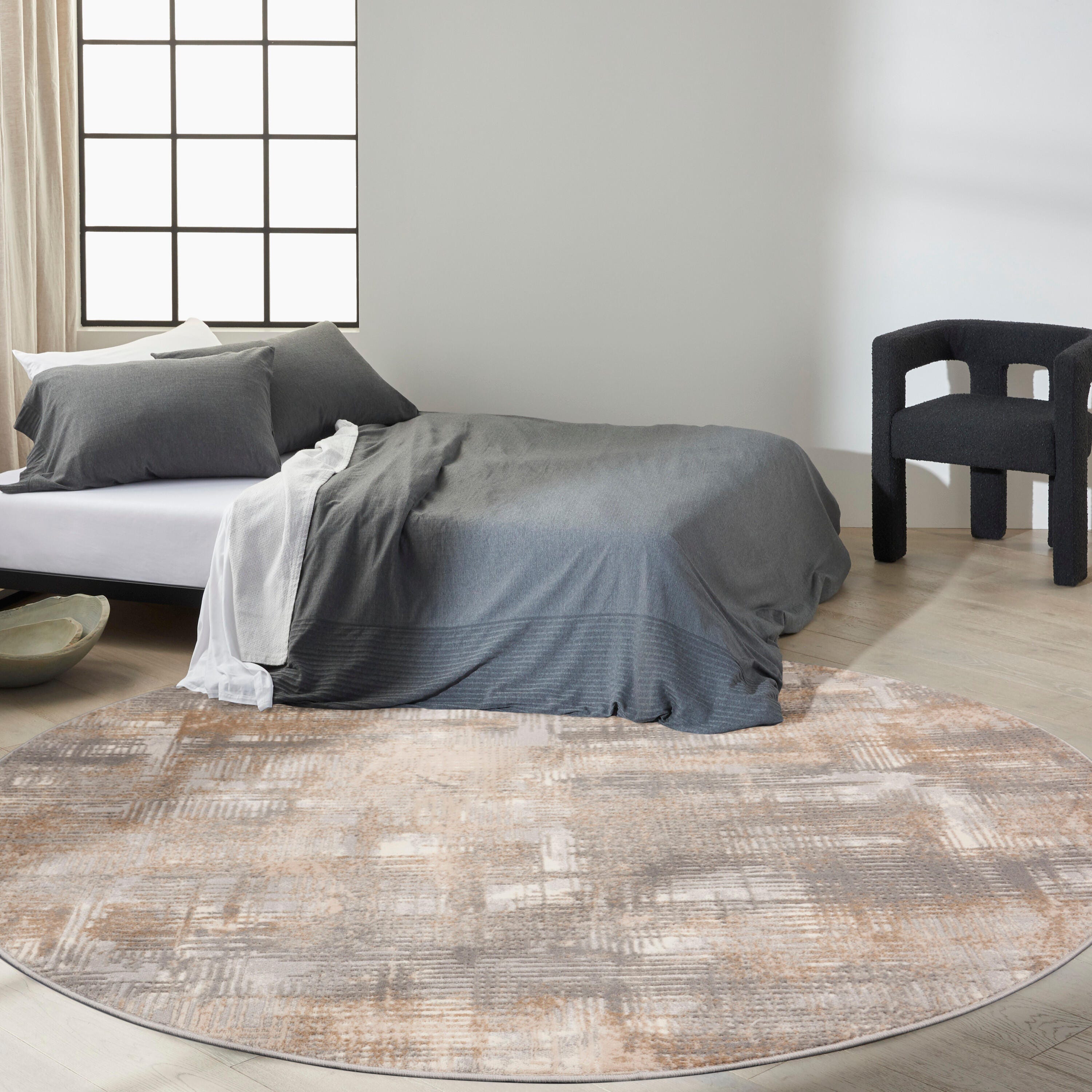 Calvin Klein Rush Abstract 8' Round Area Rug, Gray/Beige, large