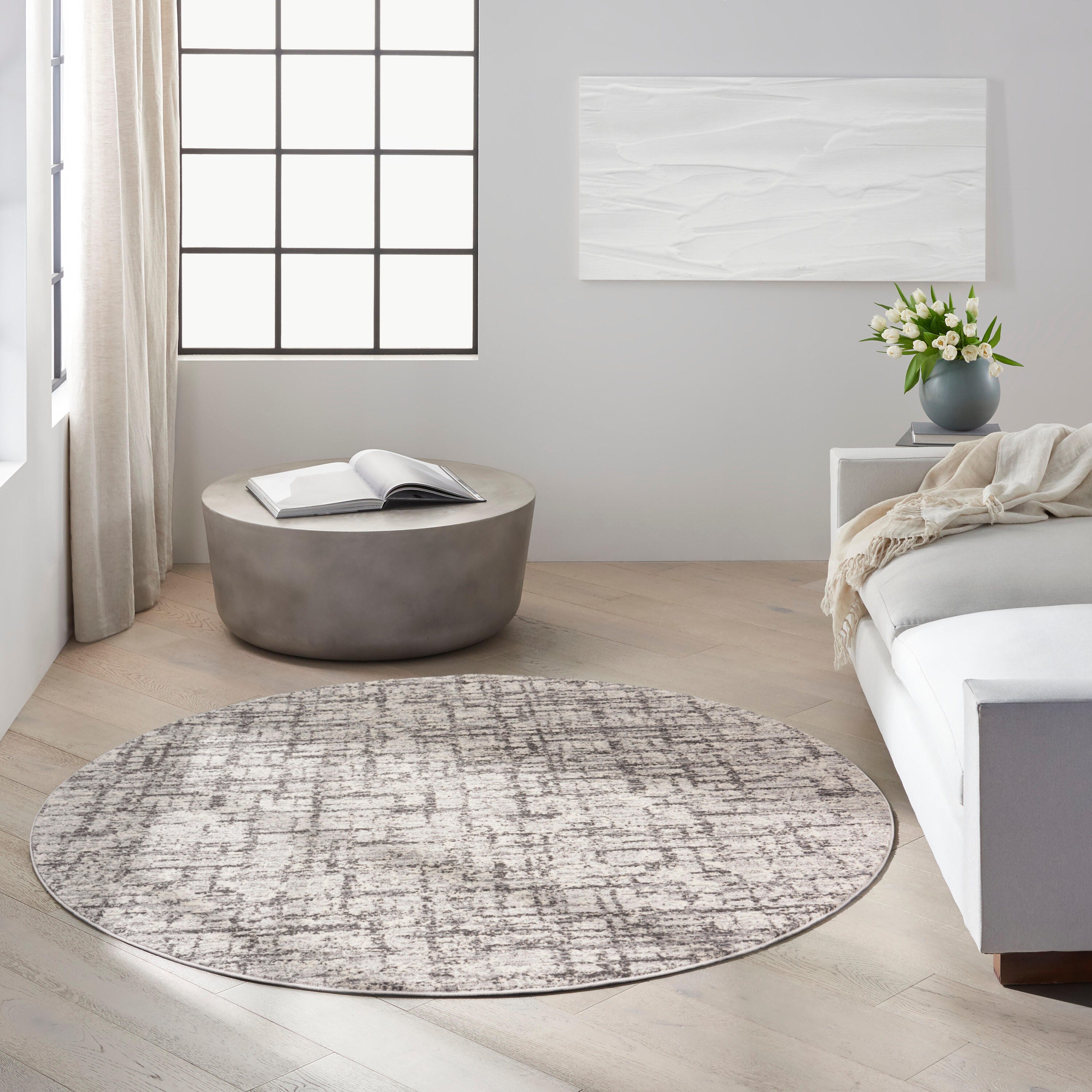 Calvin Klein Rush Signature 6' Round Area Rug, Ivory/Gray, large