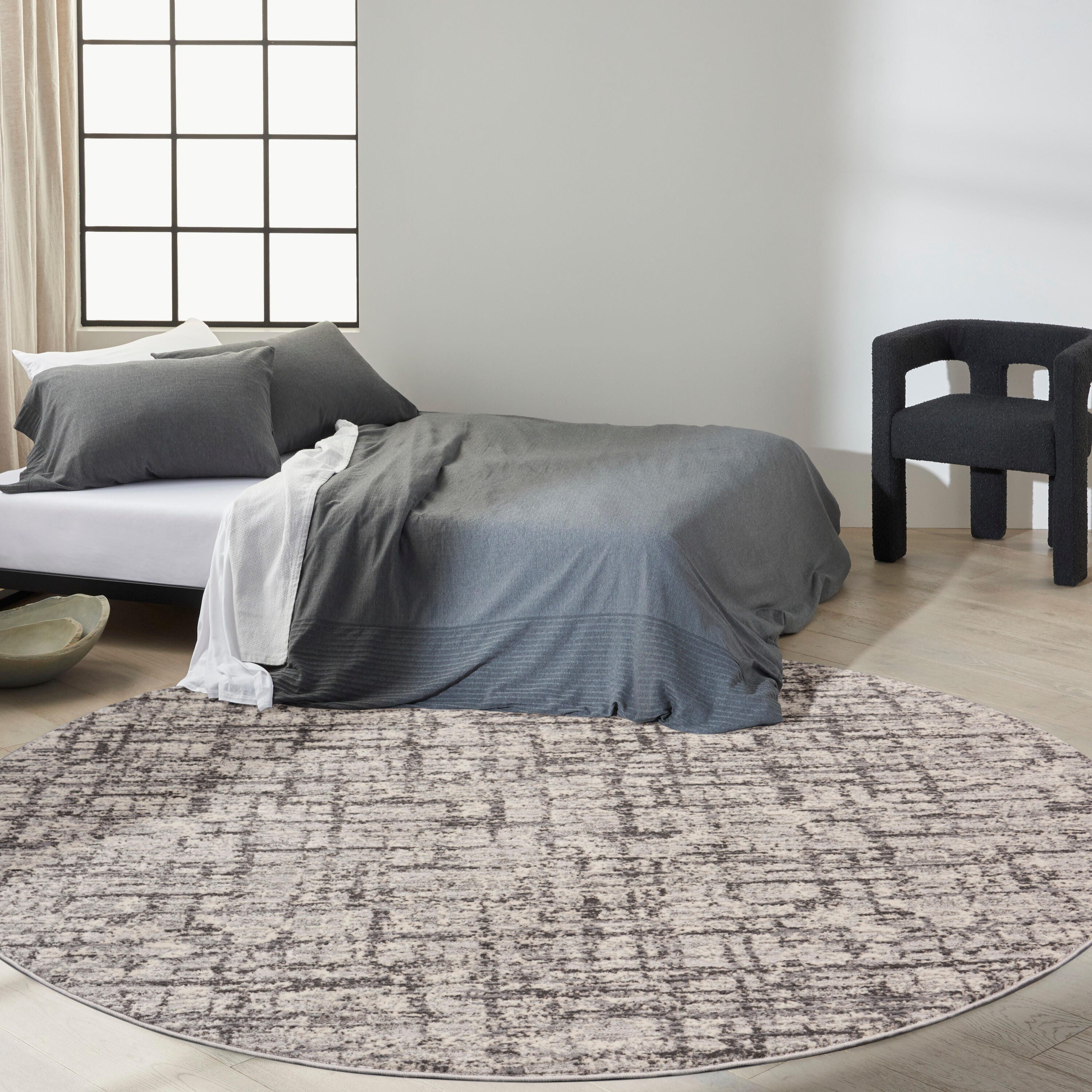 Calvin Klein Rush Signature 8' Round Area Rug, Ivory/Gray, large