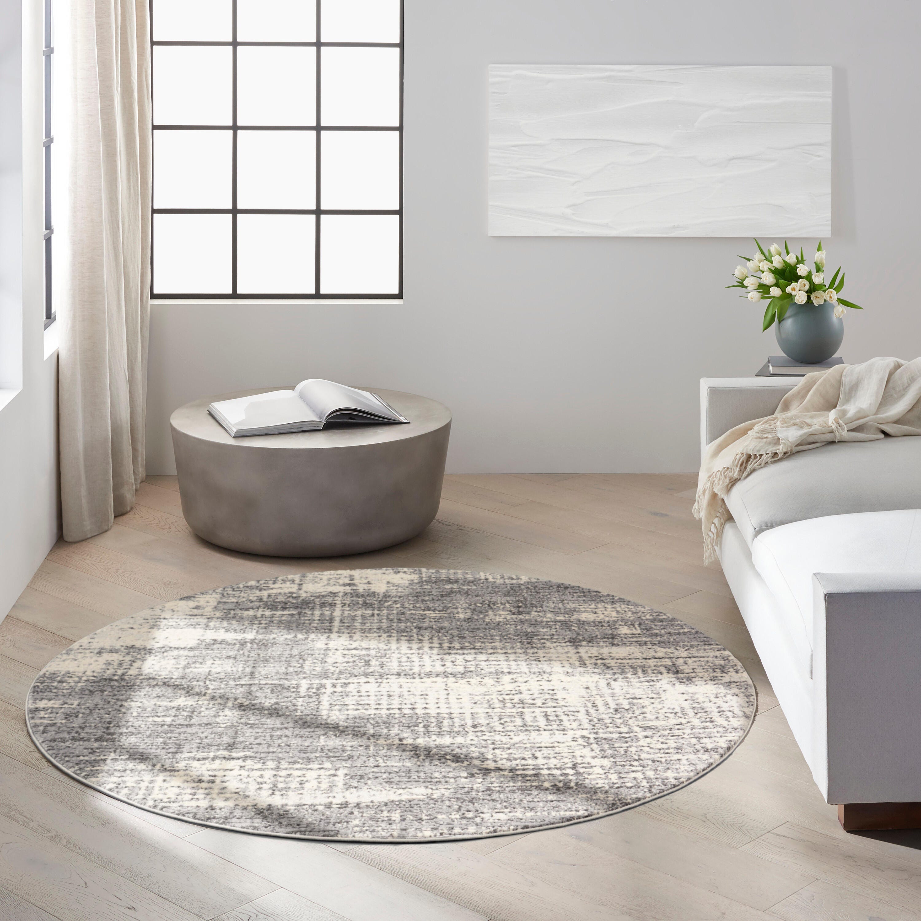 Calvin Klein Rush Textured 6' Round Area Rug, Gray/Cream, large