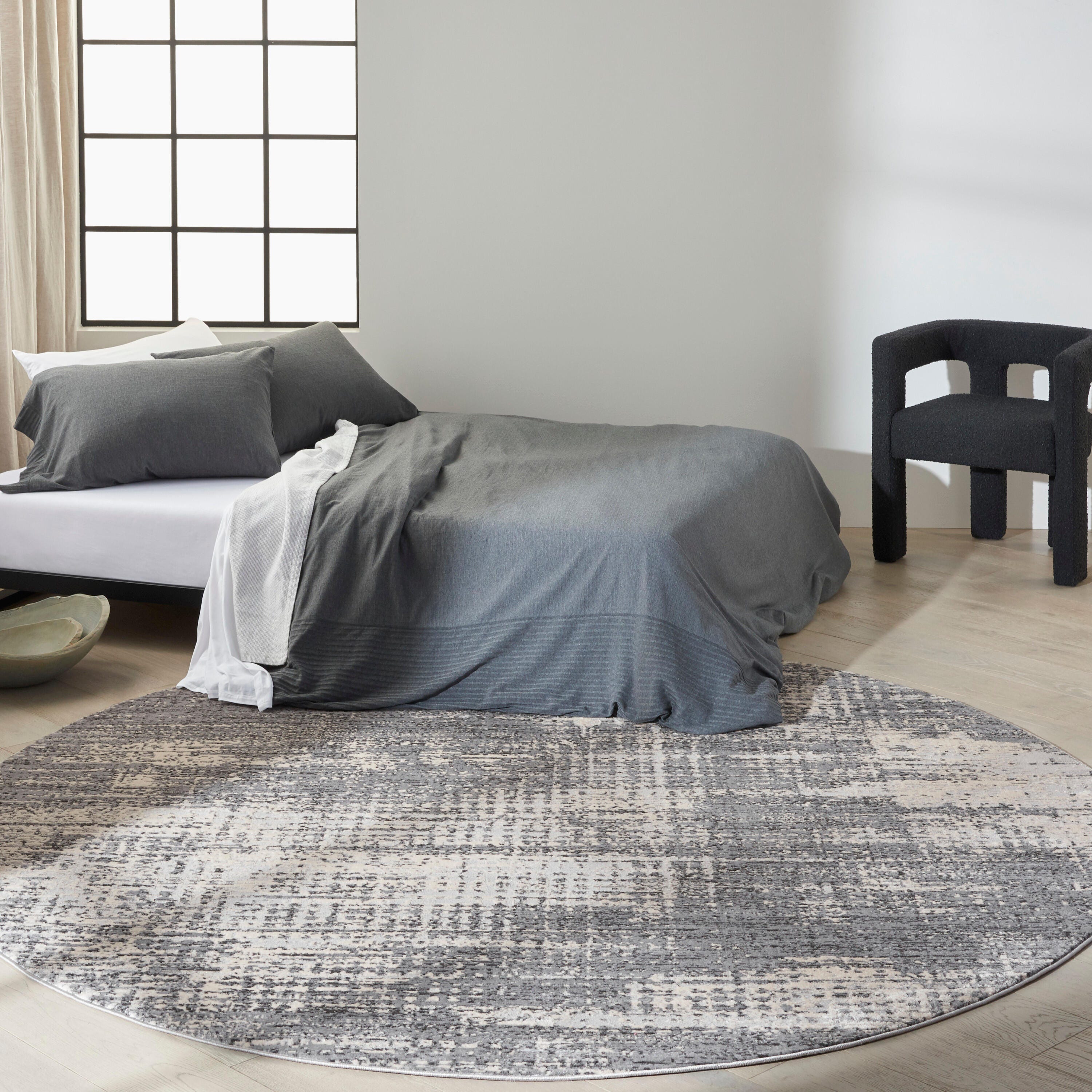 Calvin Klein Rush Textured 8' Round Area Rug, Gray/Cream, large