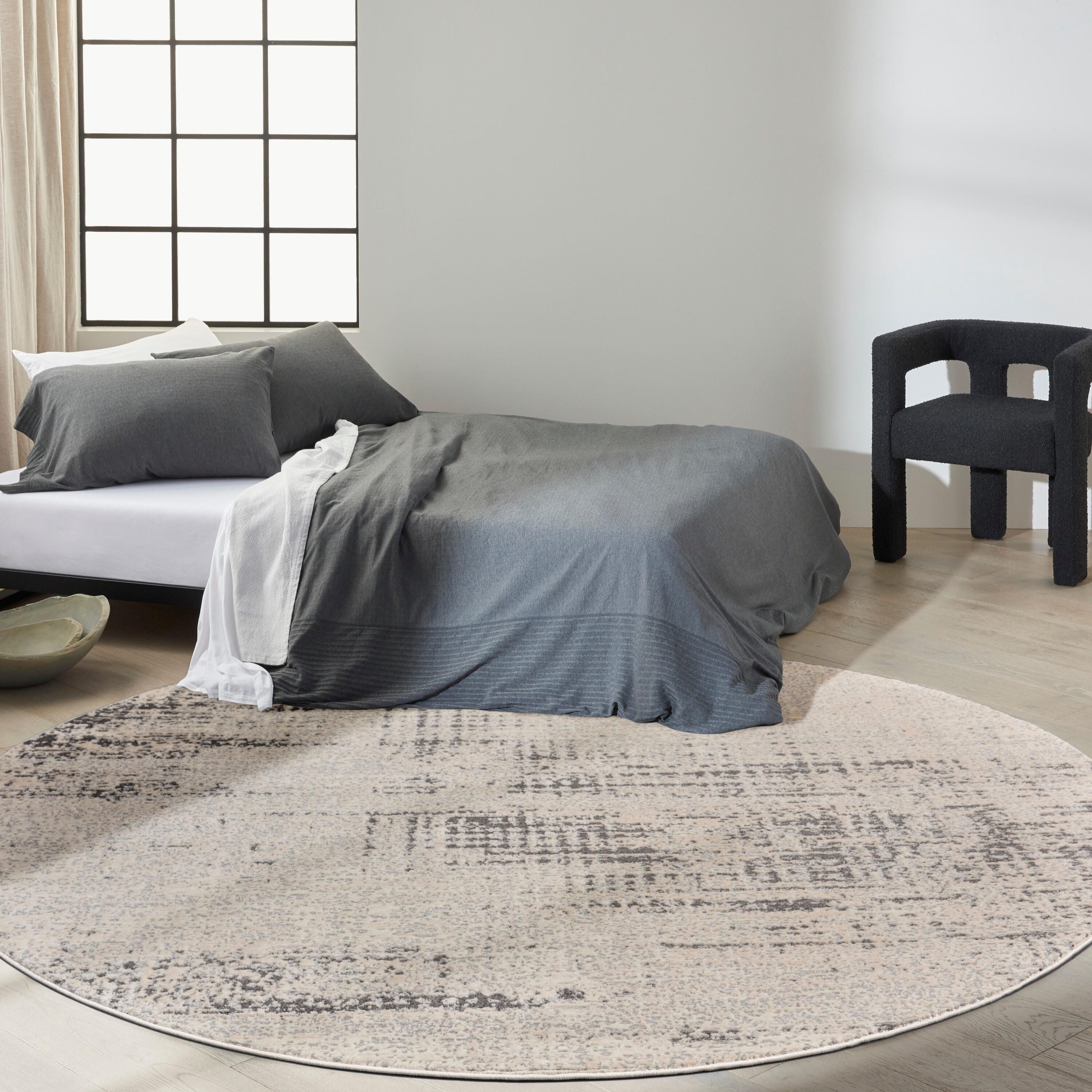 Calvin Klein Rush Textured 8' Round Area Rug, Ivory/Beige, large