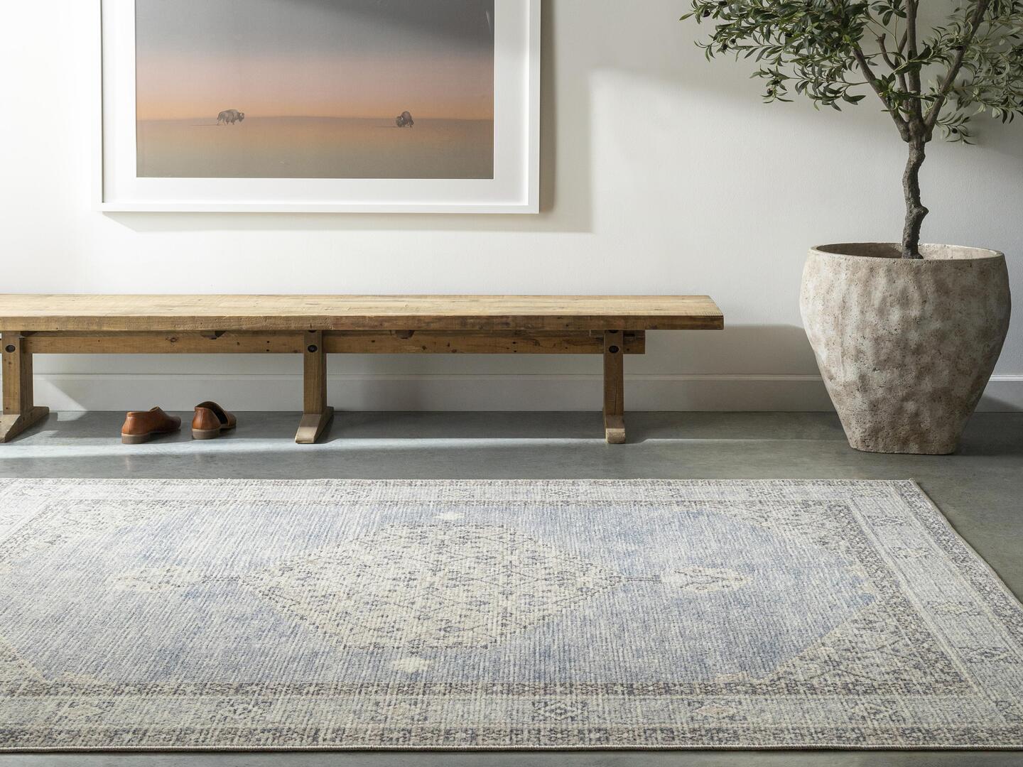 Livabliss Lila 3' x 7' Runner Rug, Denim/Gray, rollover